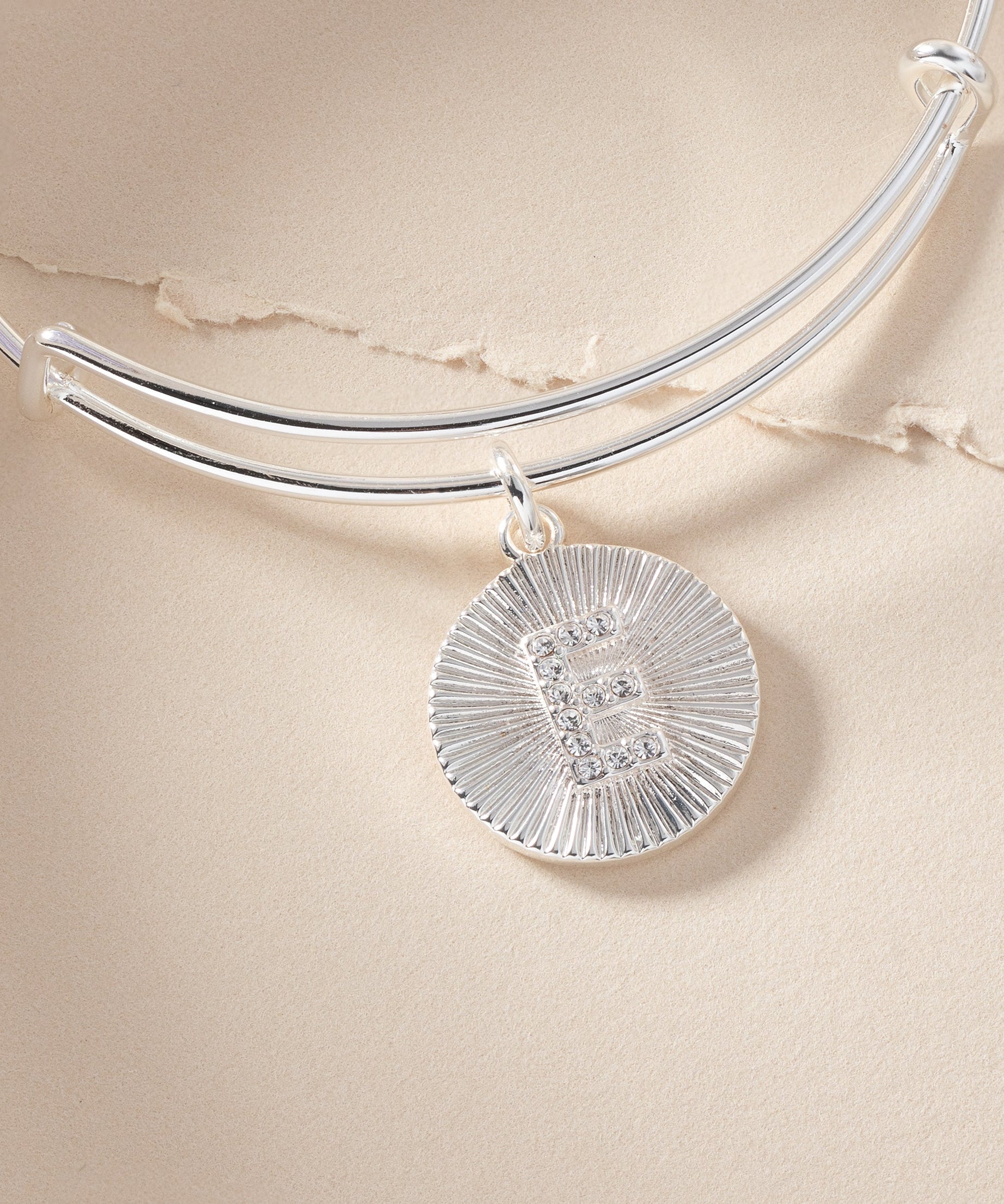 Initial E Pave Starburst Texture Bangle