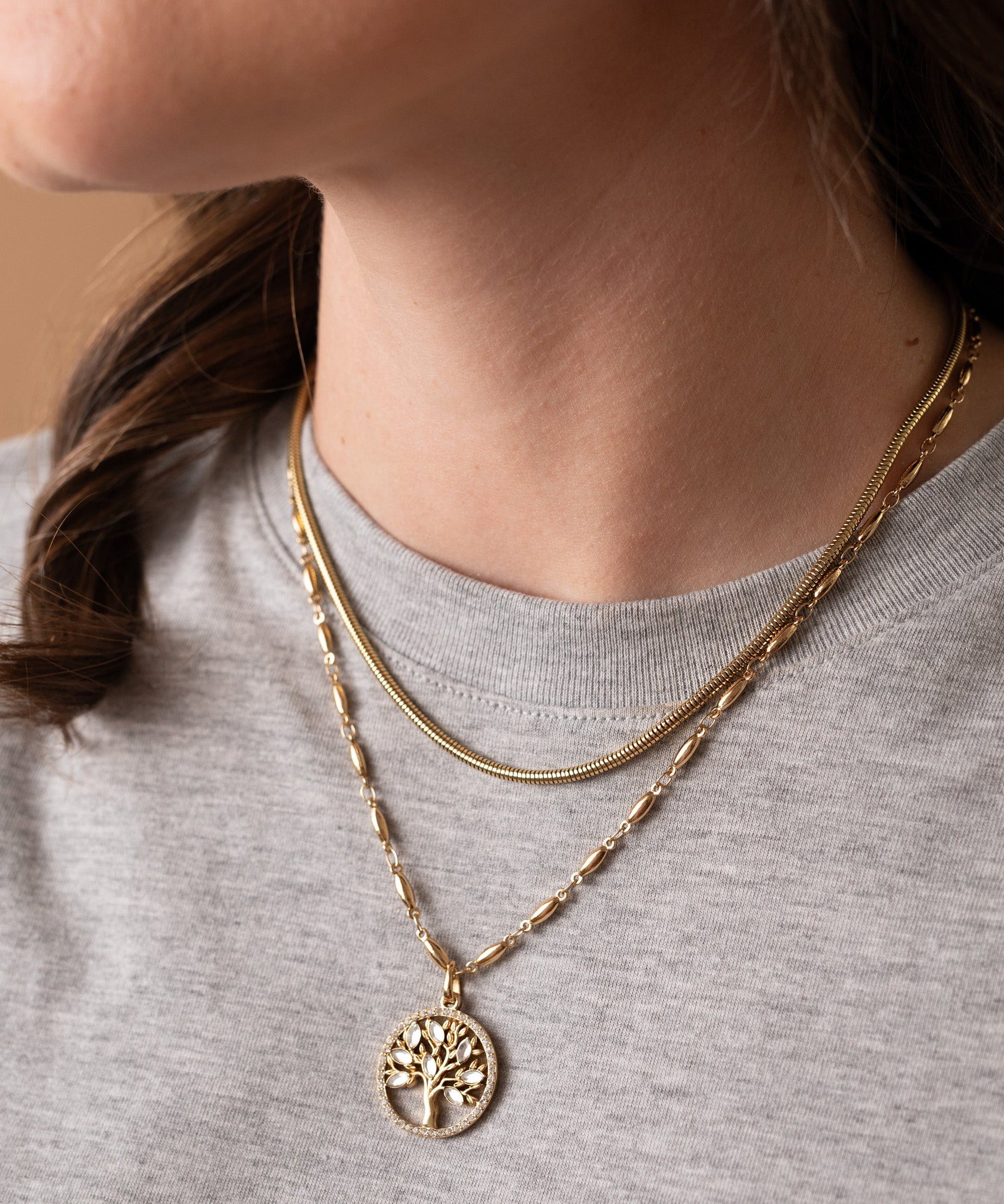 Round Herringbone Charm & Layering Necklace