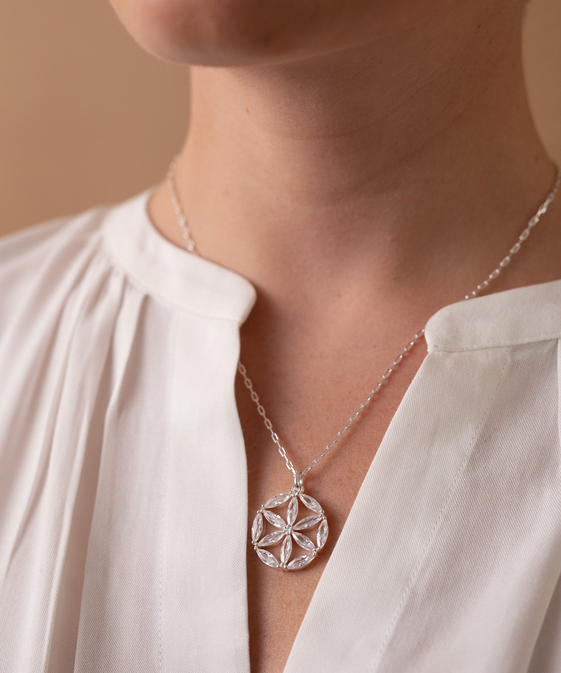 Faith and Family Rosette Pendant Necklace
