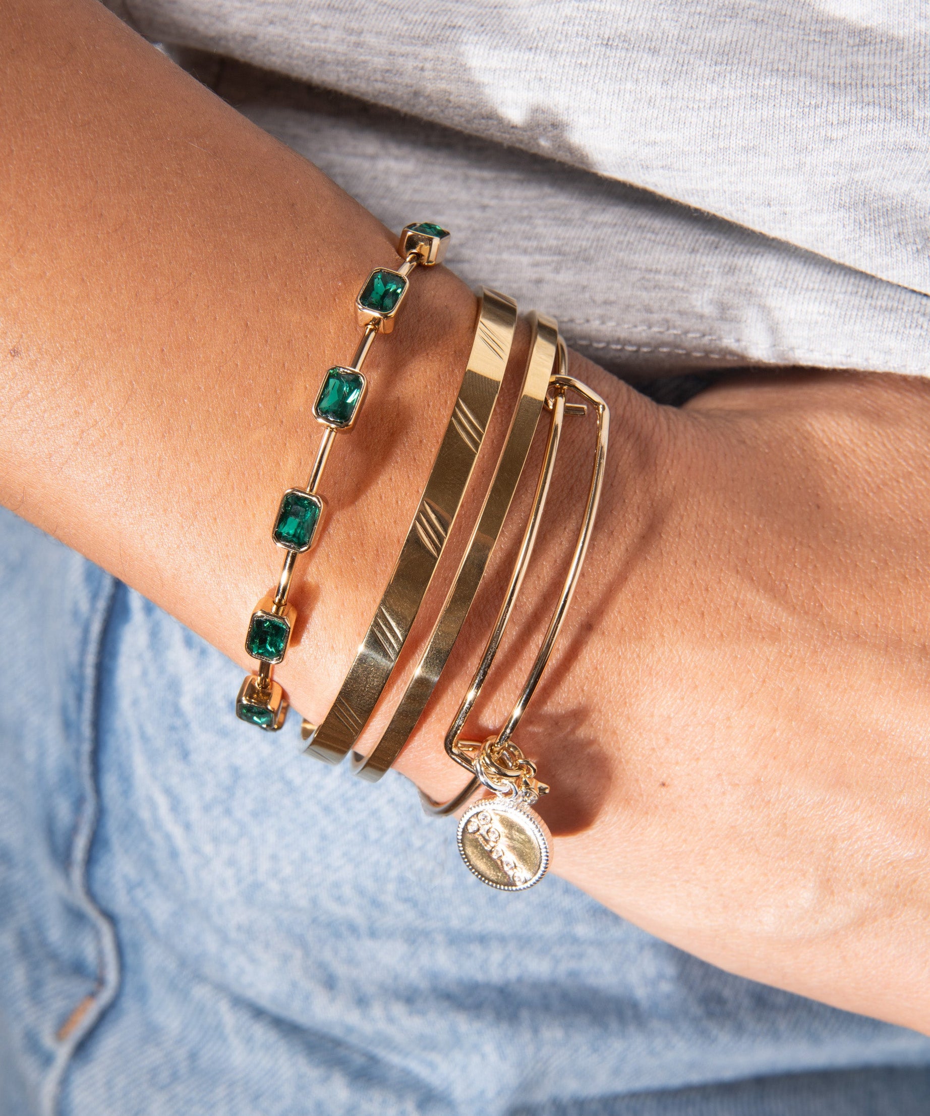 May Birthstone Emerald Cut Bangle