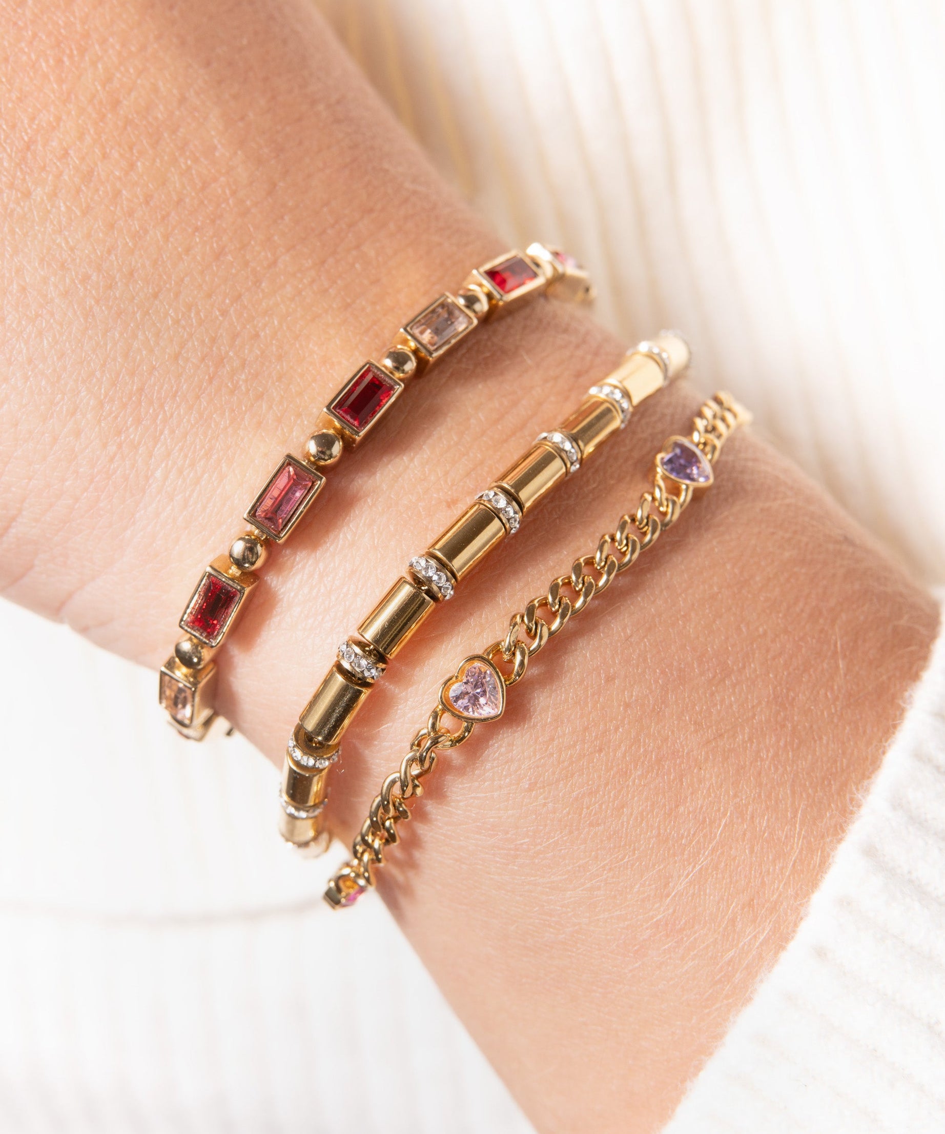 Tube Bead and Crystal Chain Bracelet