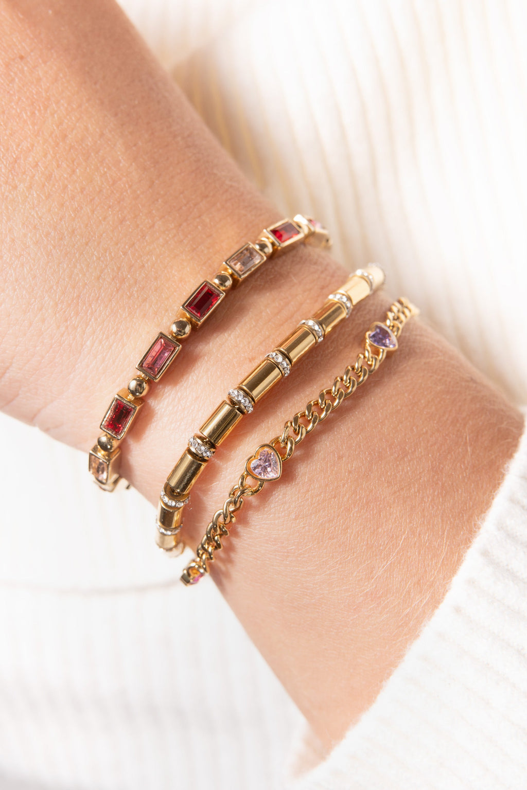 Tube Bead and Crystal Chain Bracelet