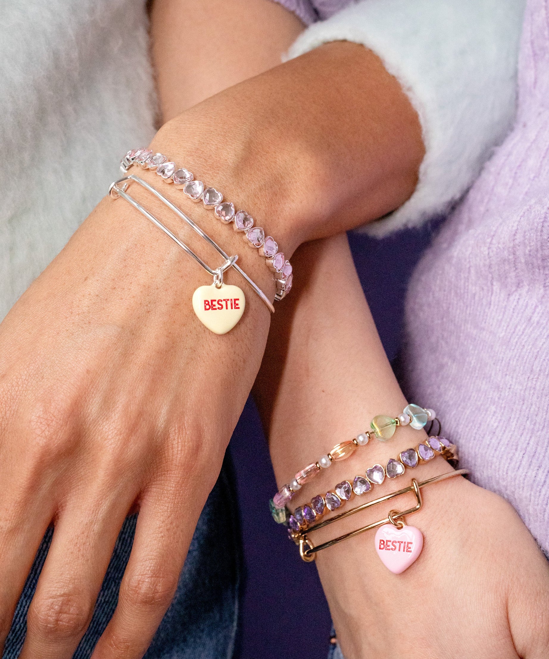 Pink Crystal Heart Stretch Bracelet