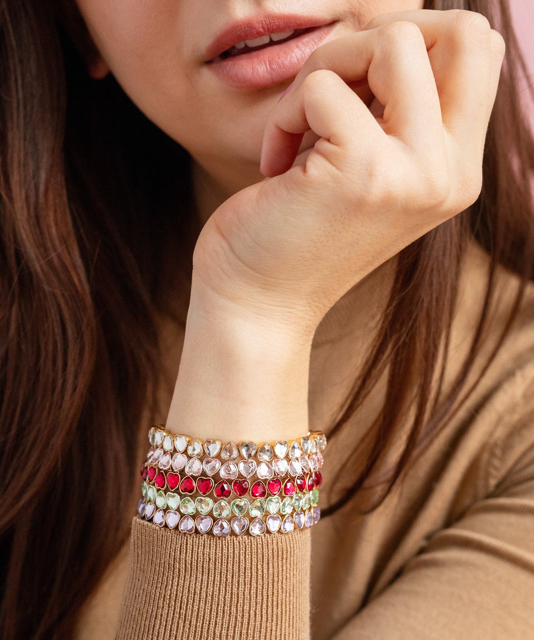 Pink Crystal Heart Stretch Bracelet