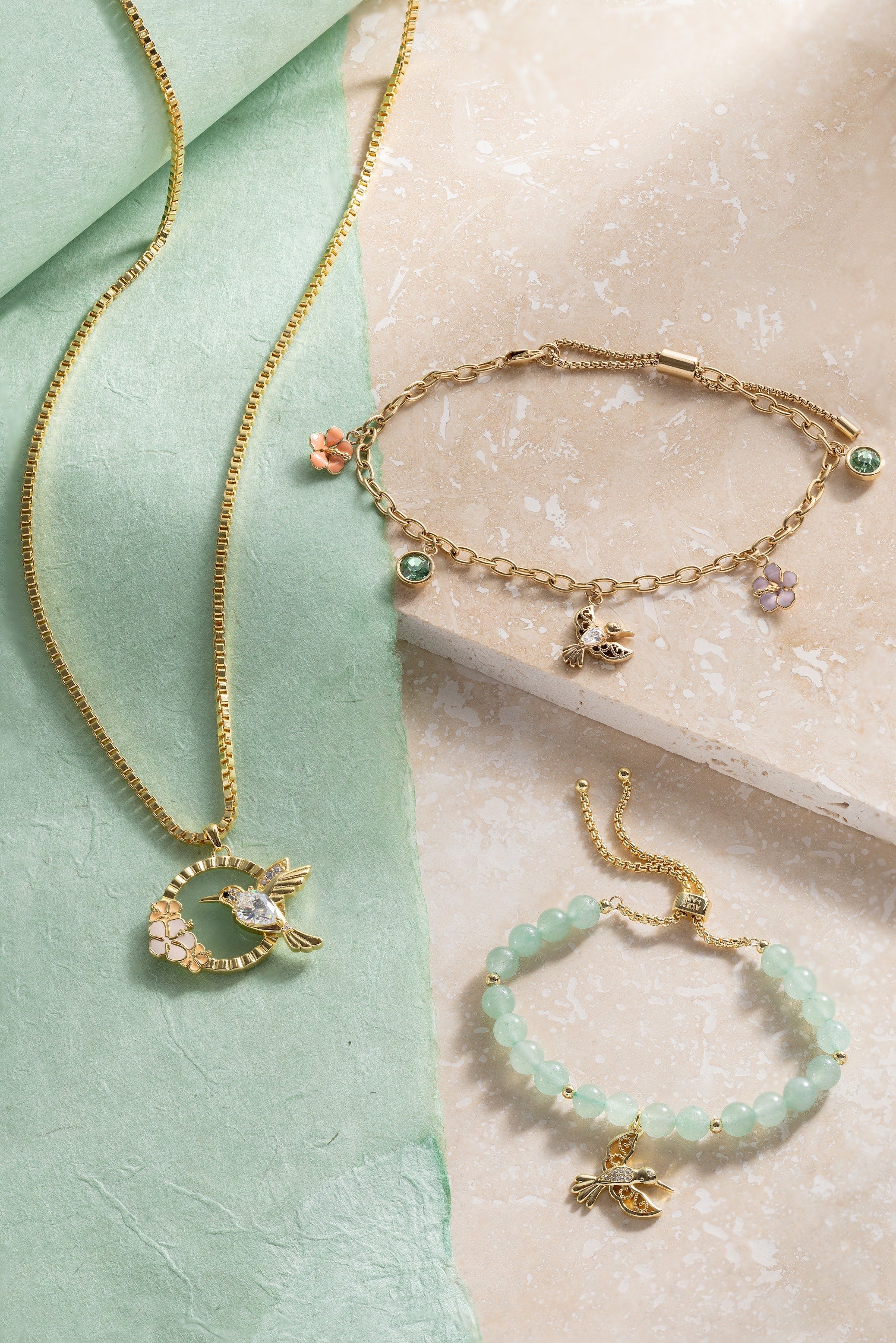 Hummingbird Multicharm Adjustable Anklet