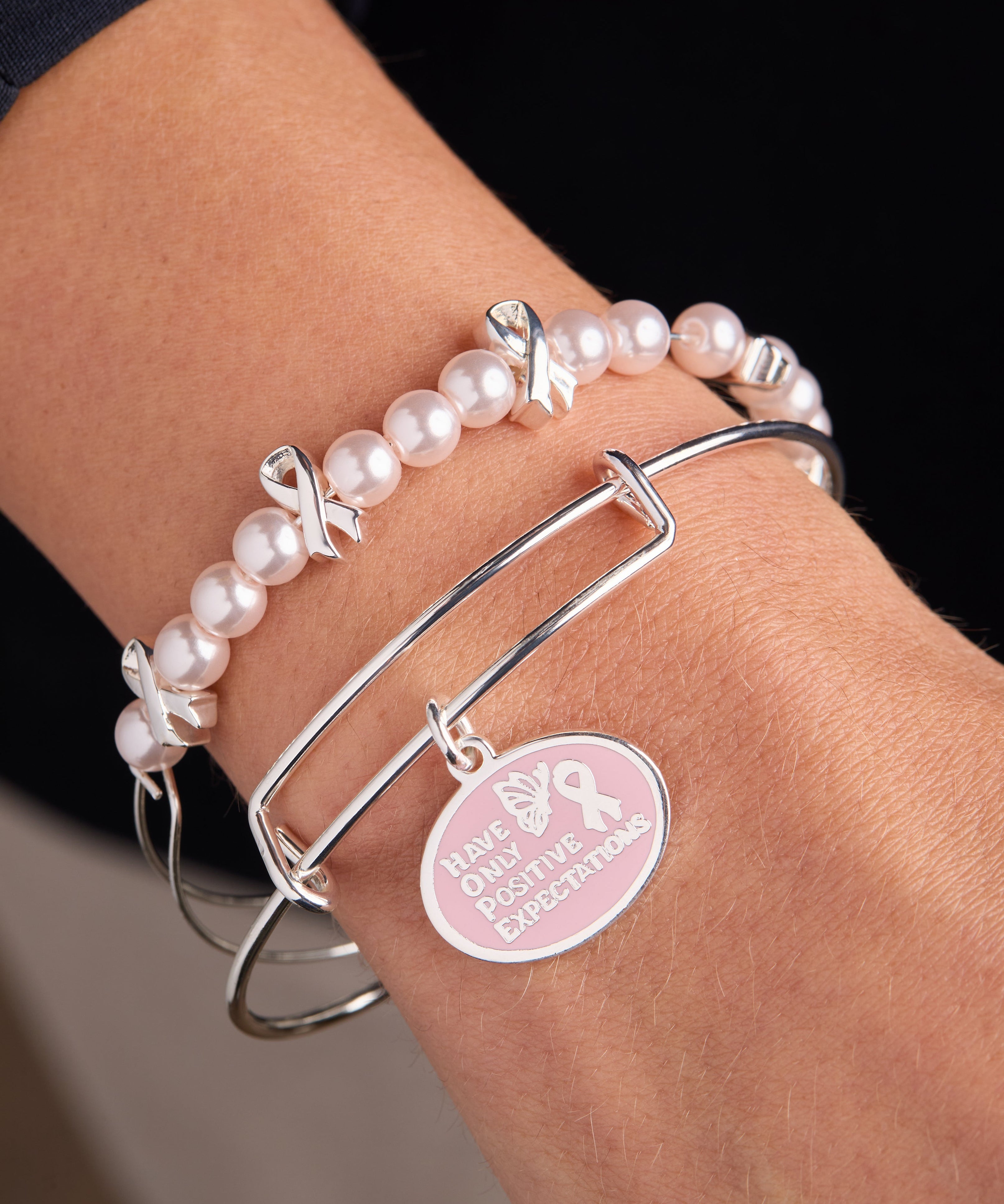 'HOPE' Breast Cancer Awareness Charm Bangle Set of 2