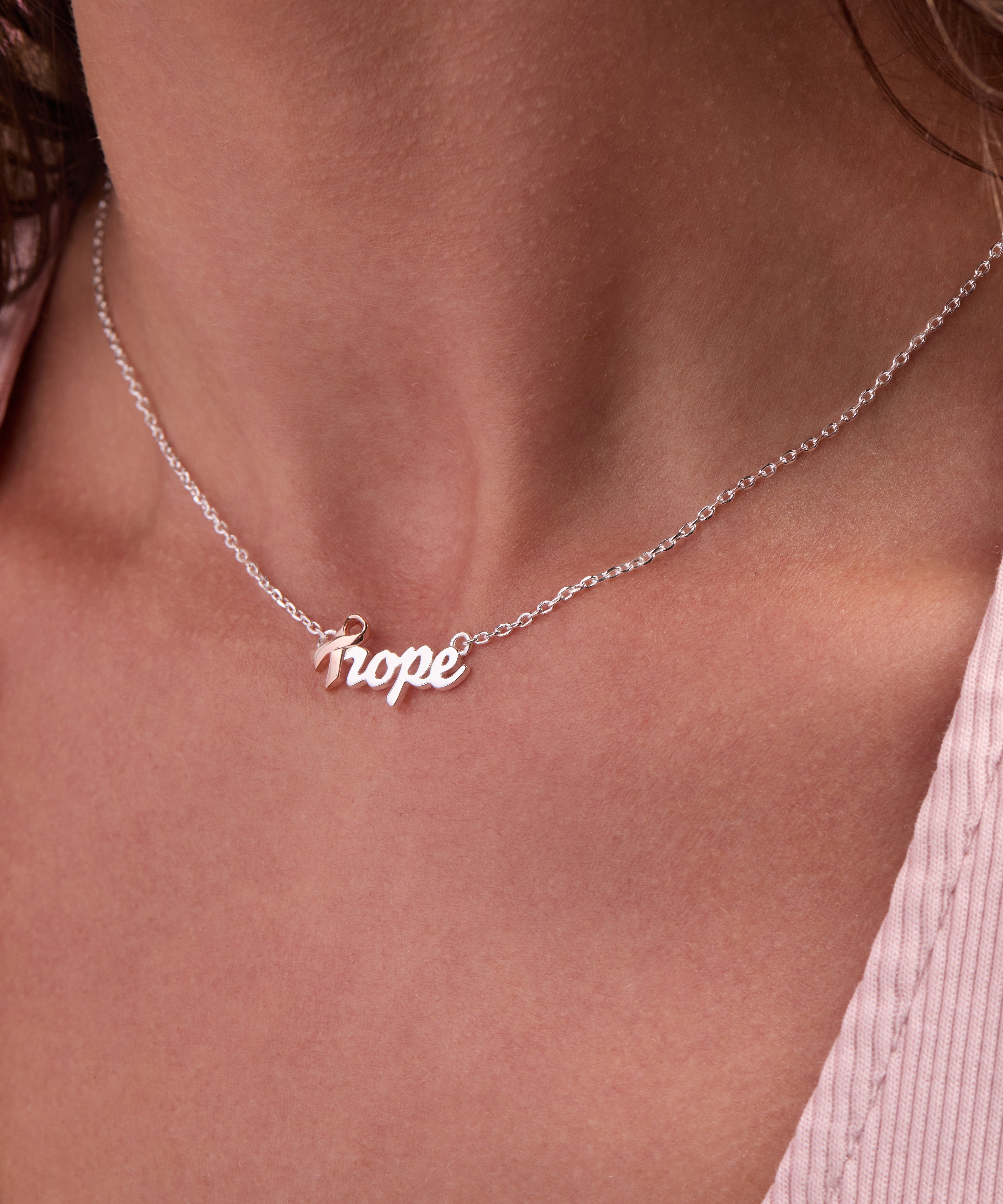 'Hope' Breast Cancer Awareness Pink Ribbon Necklace