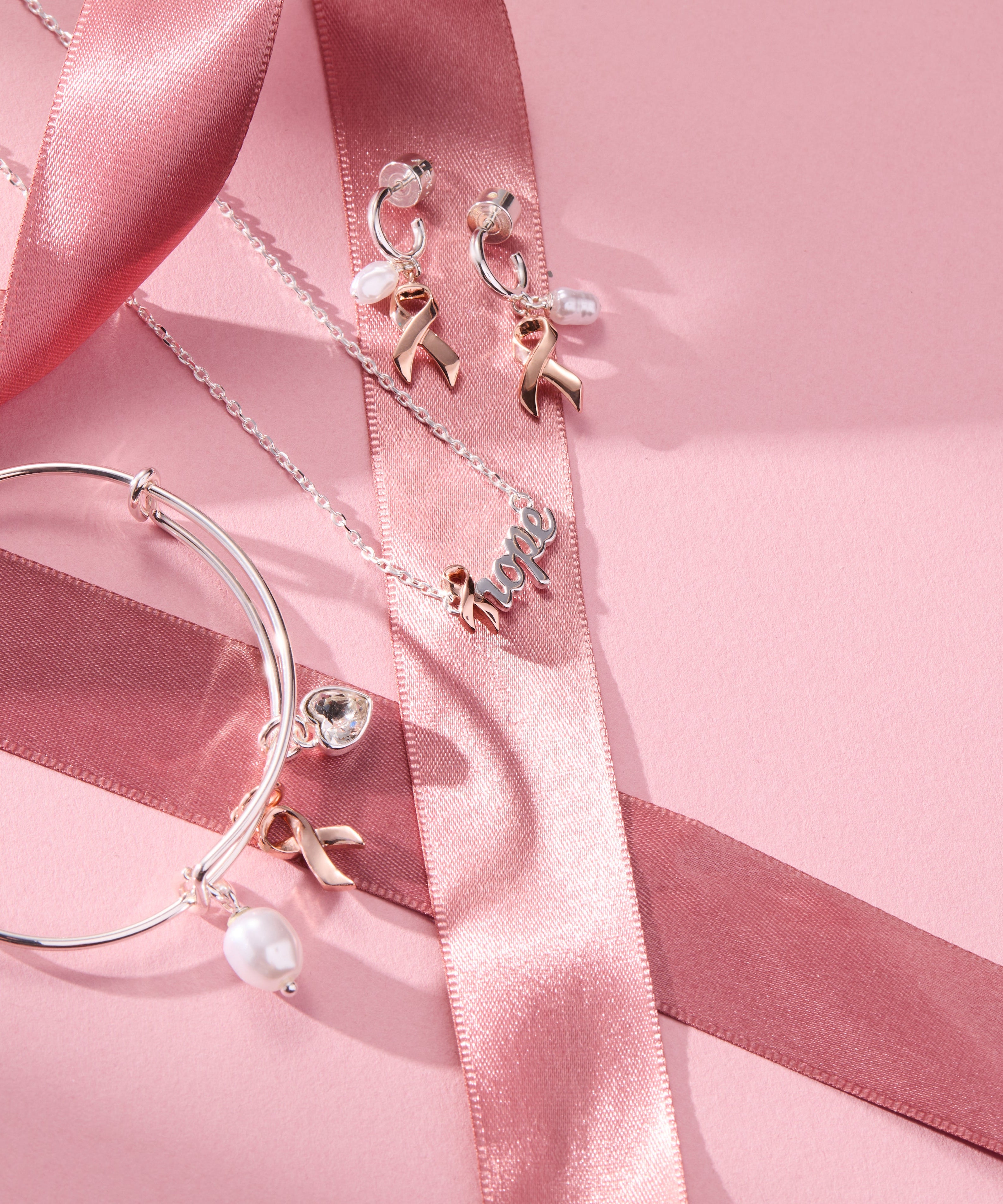 'Hope' Breast Cancer Awareness Pink Ribbon Necklace