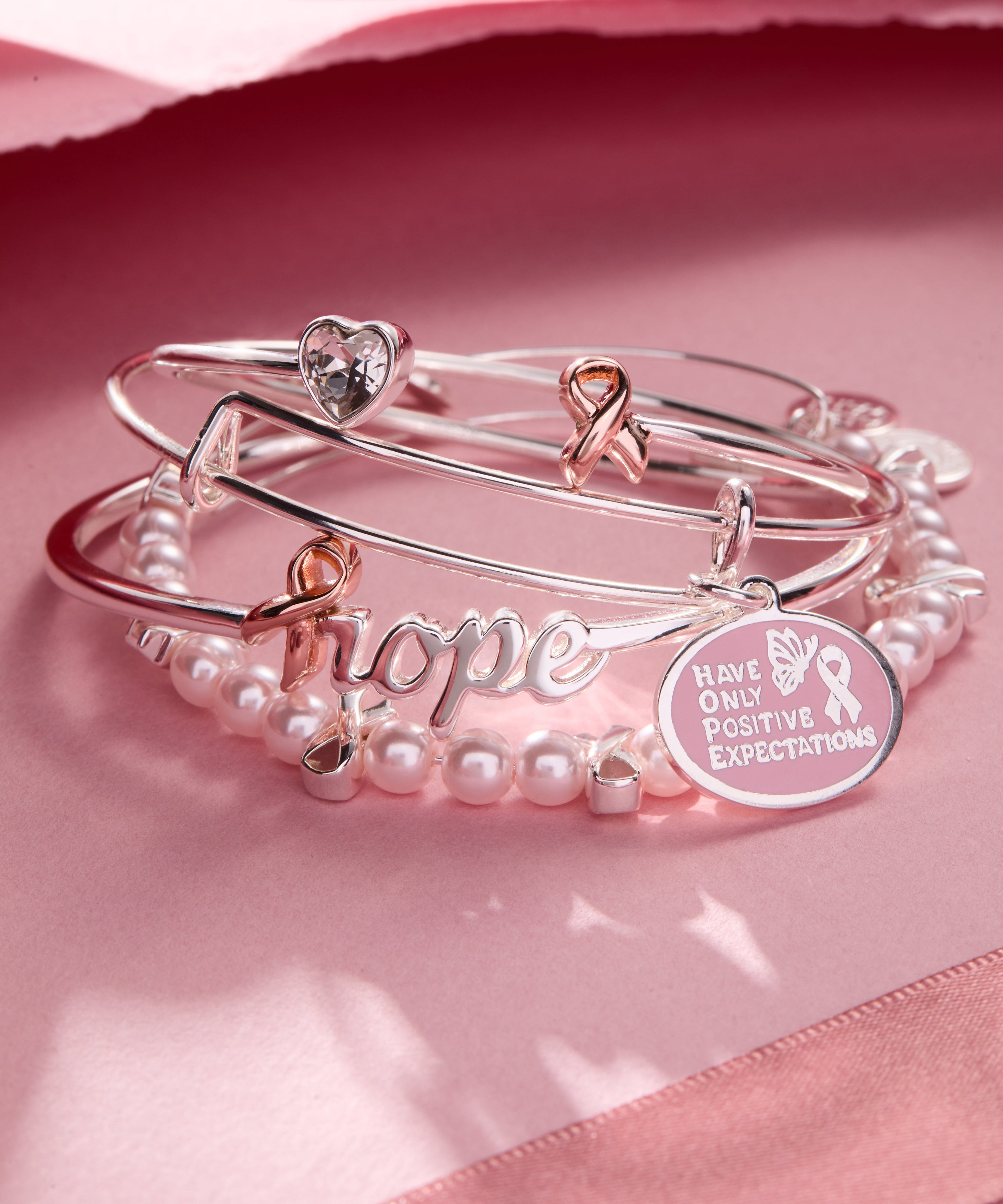 'HOPE' Breast Cancer Awareness Charm Bangle Set of 2