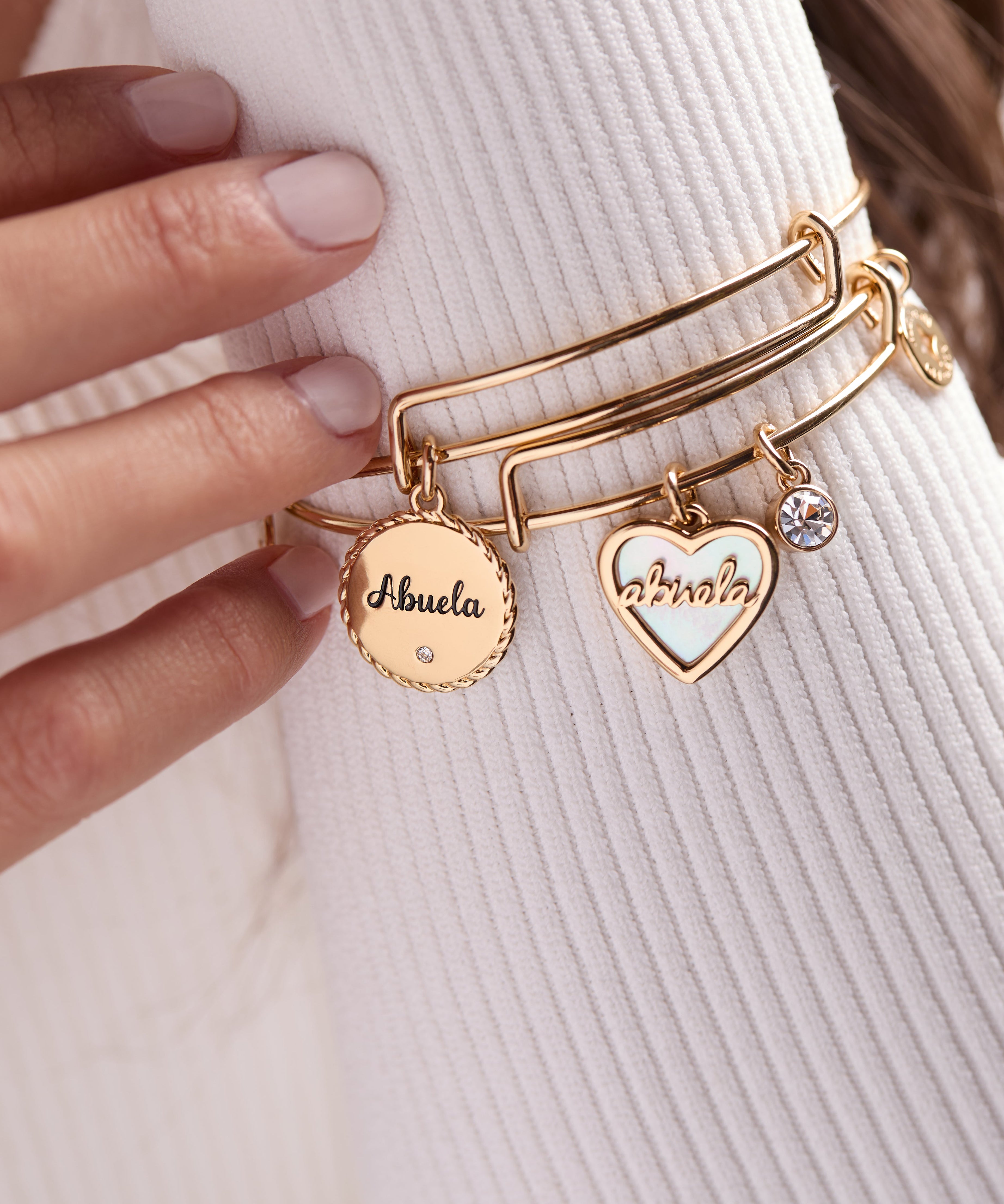 Abuela Mother of Pearl Heart Charm Bangle