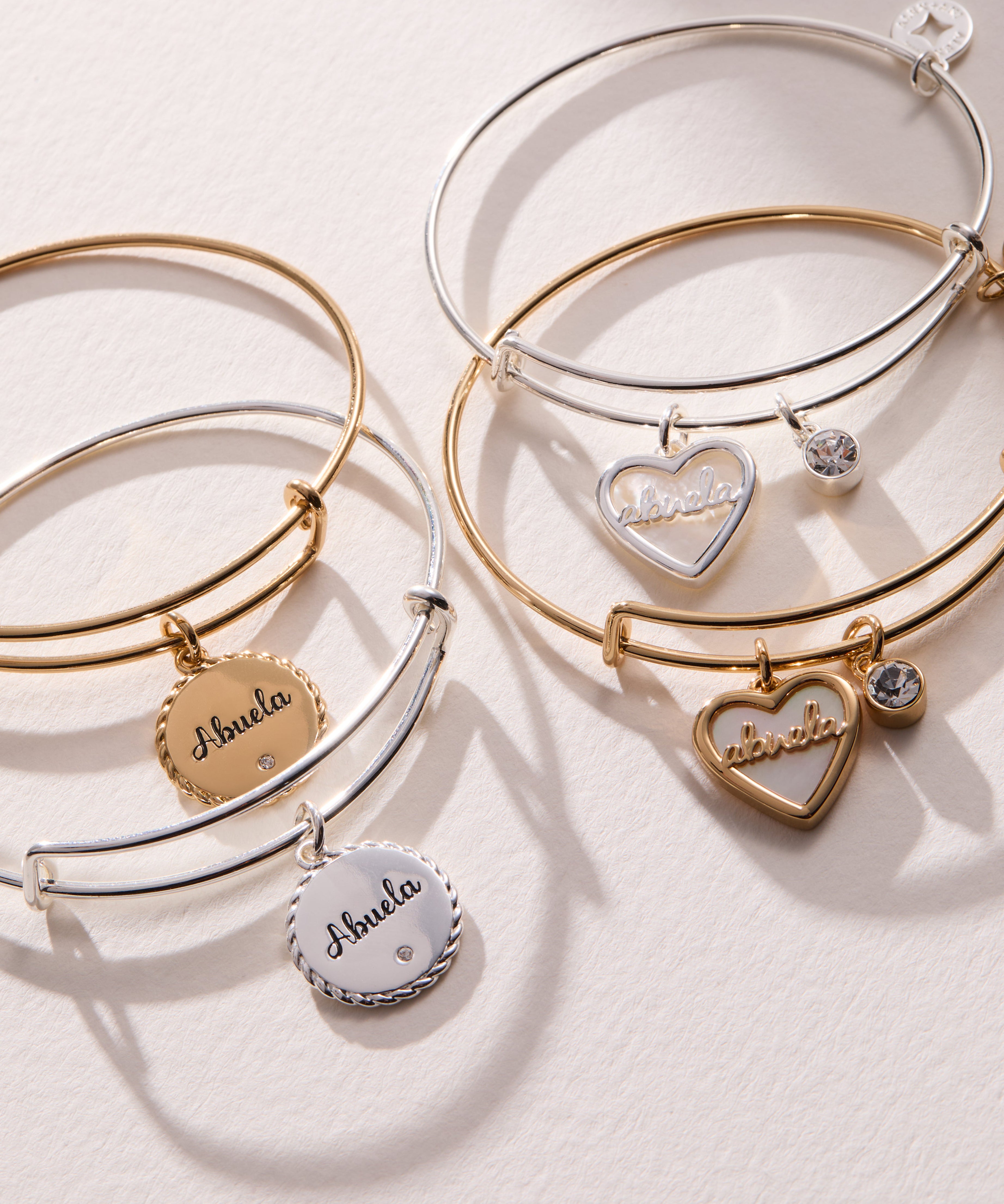 Abuela Mother of Pearl Heart Charm Bangle