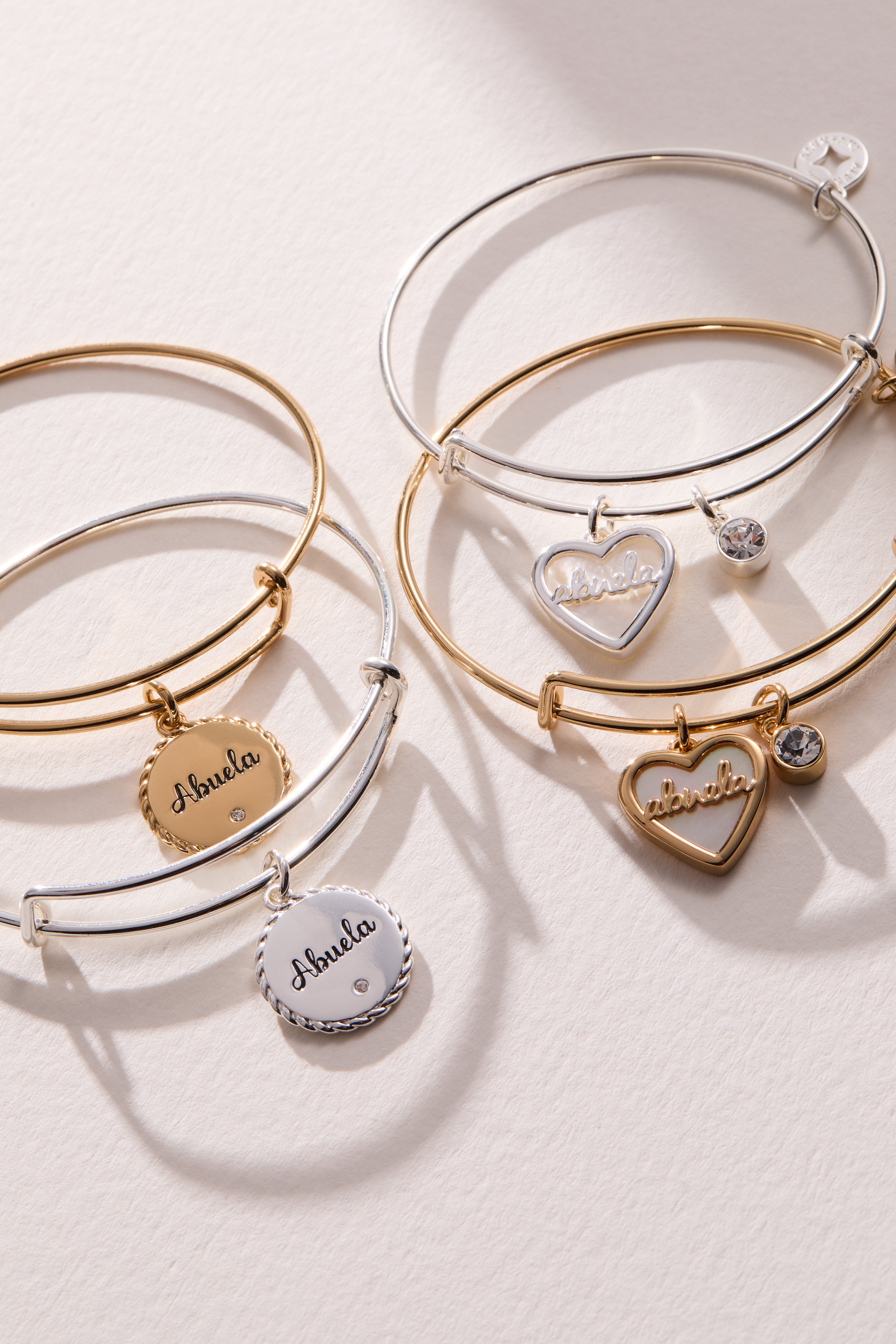 Abuela Mother of Pearl Heart Charm Bangle