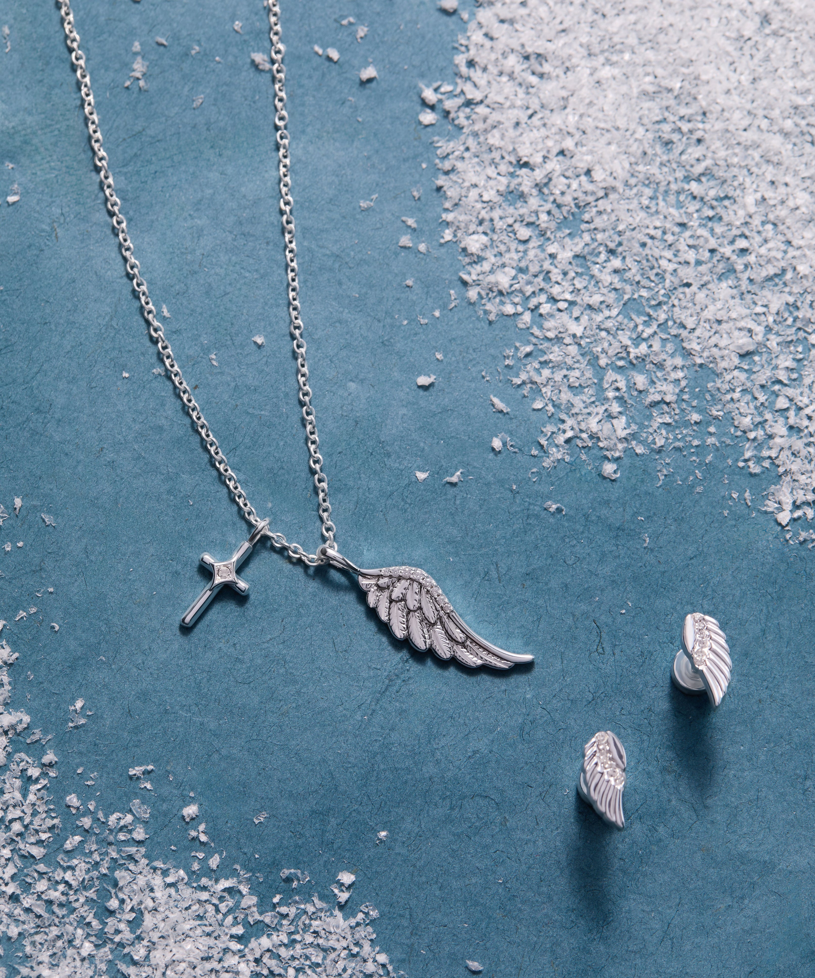 Faith Cross and Angel Wing Charm Necklace