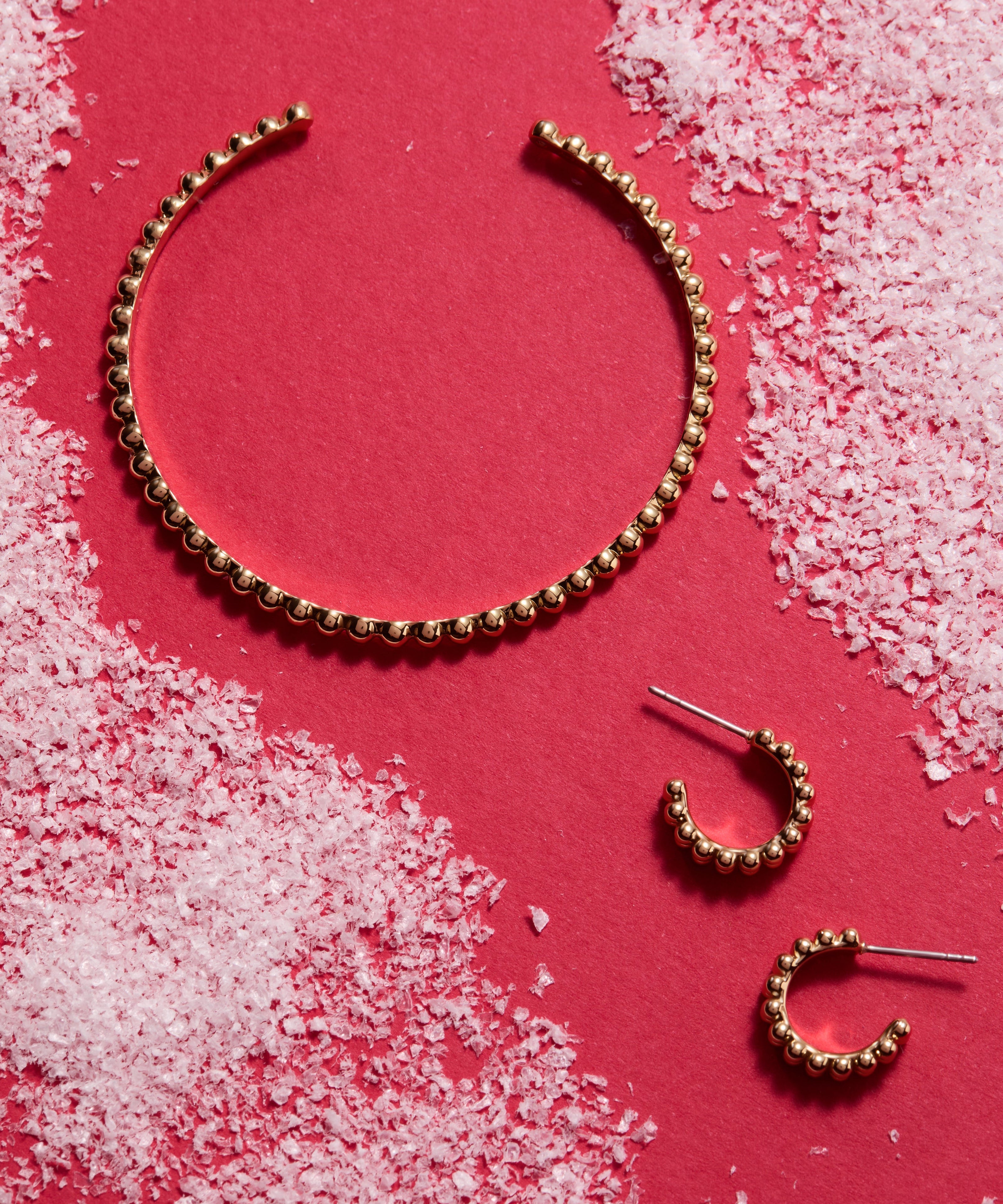 Gold Beaded Huggie Hoop Earring