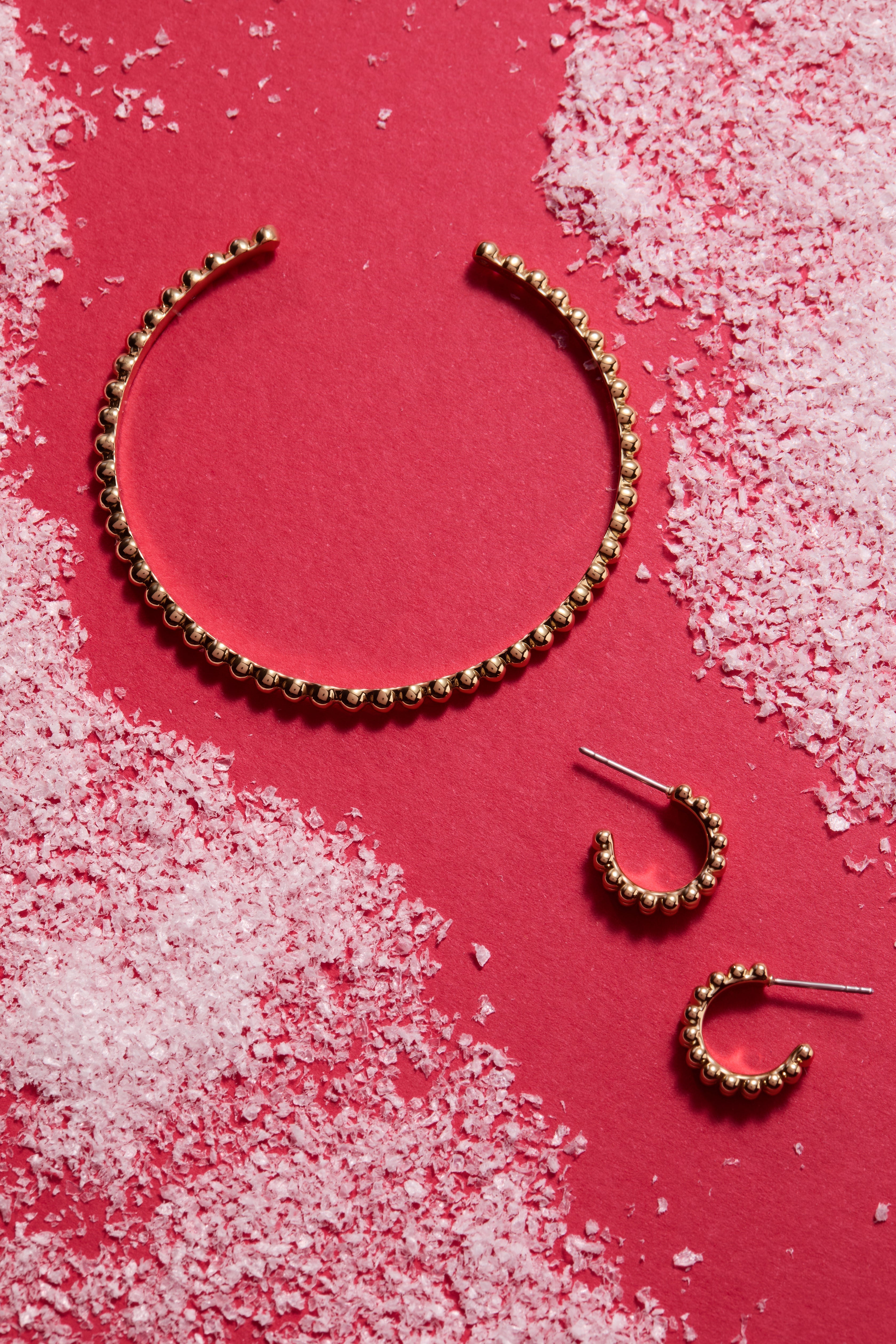 Gold Beaded Huggie Hoop Earring
