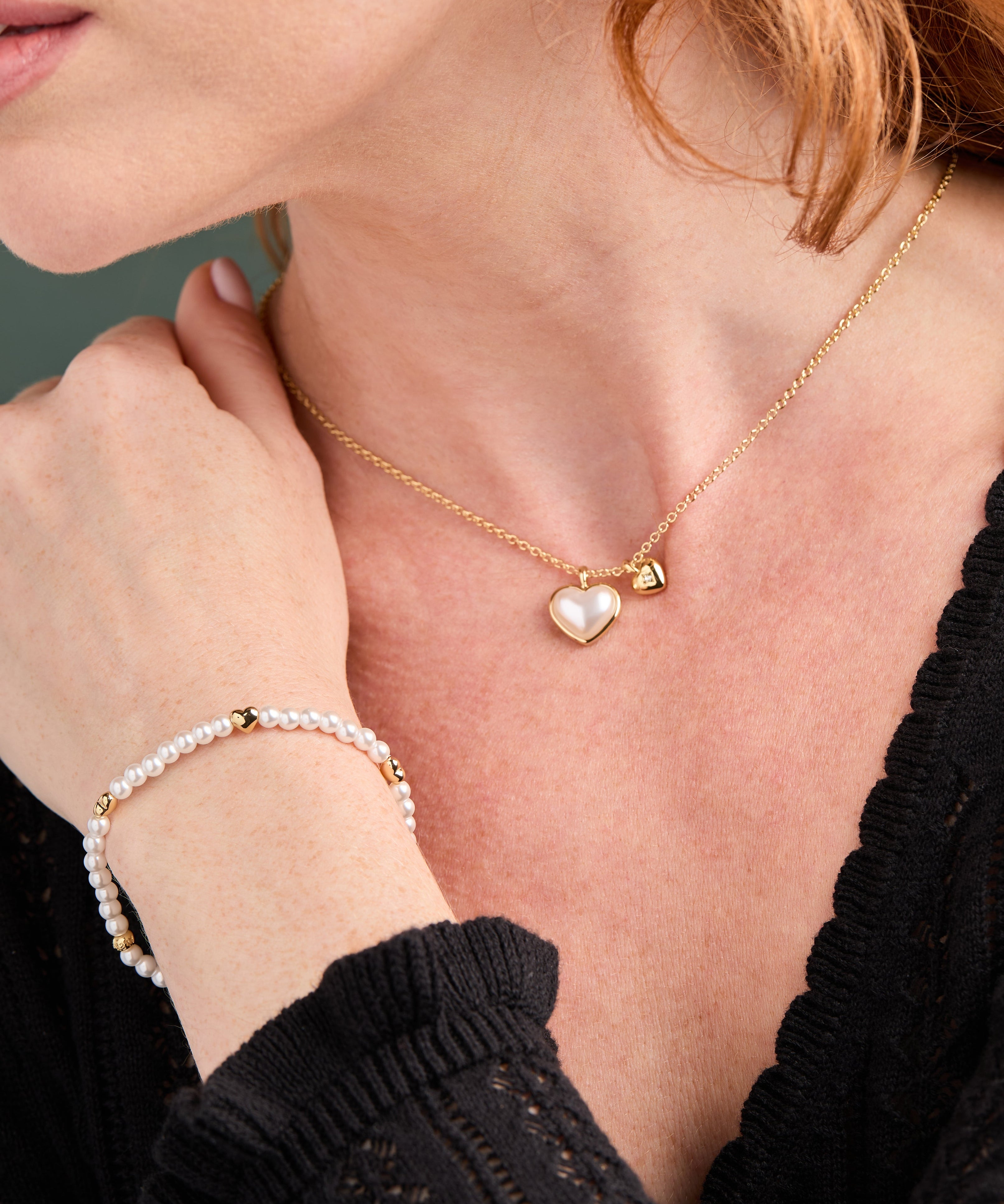 Pearl Heart Duo Charm Necklace