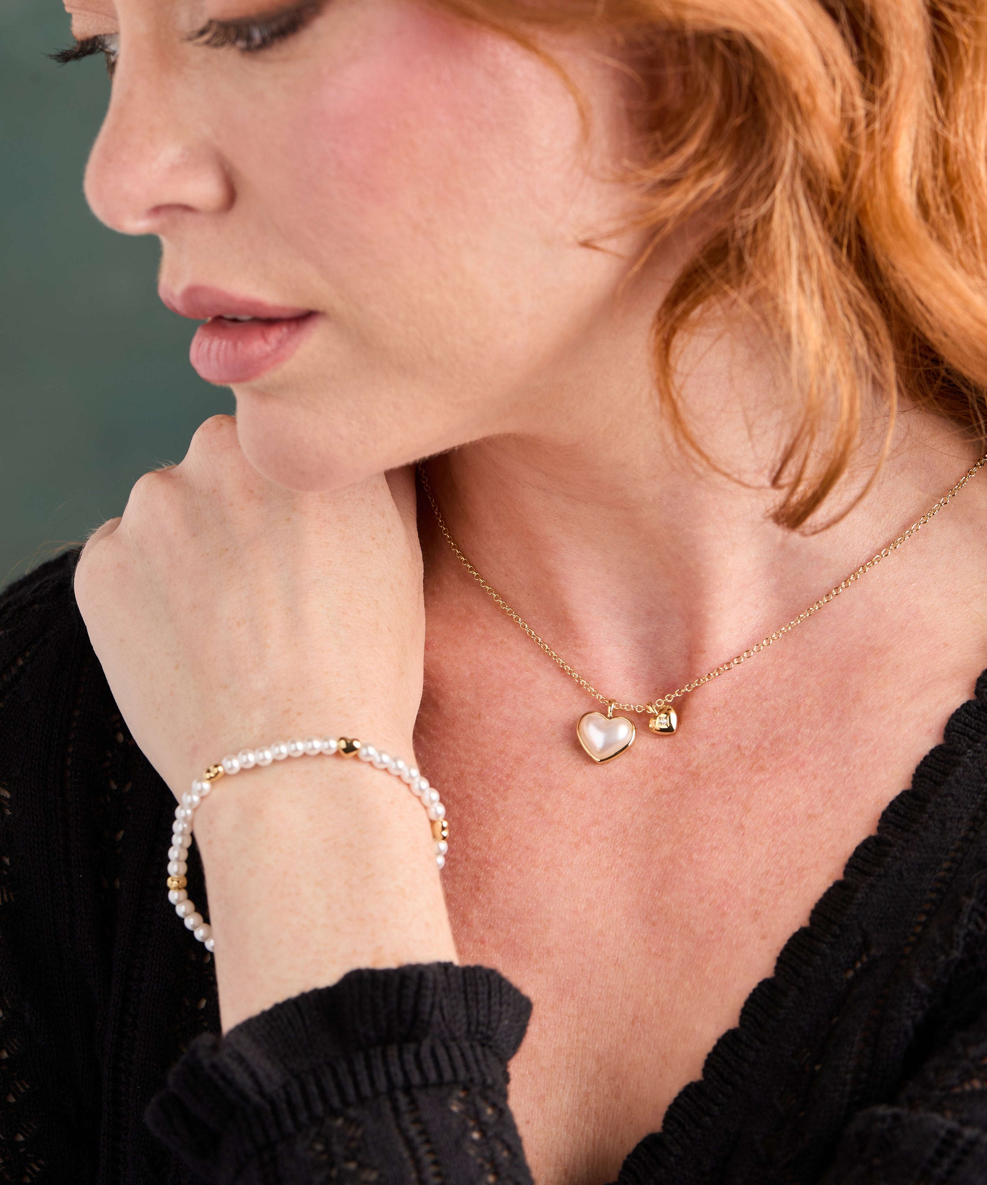 Pearl Heart Duo Charm Necklace