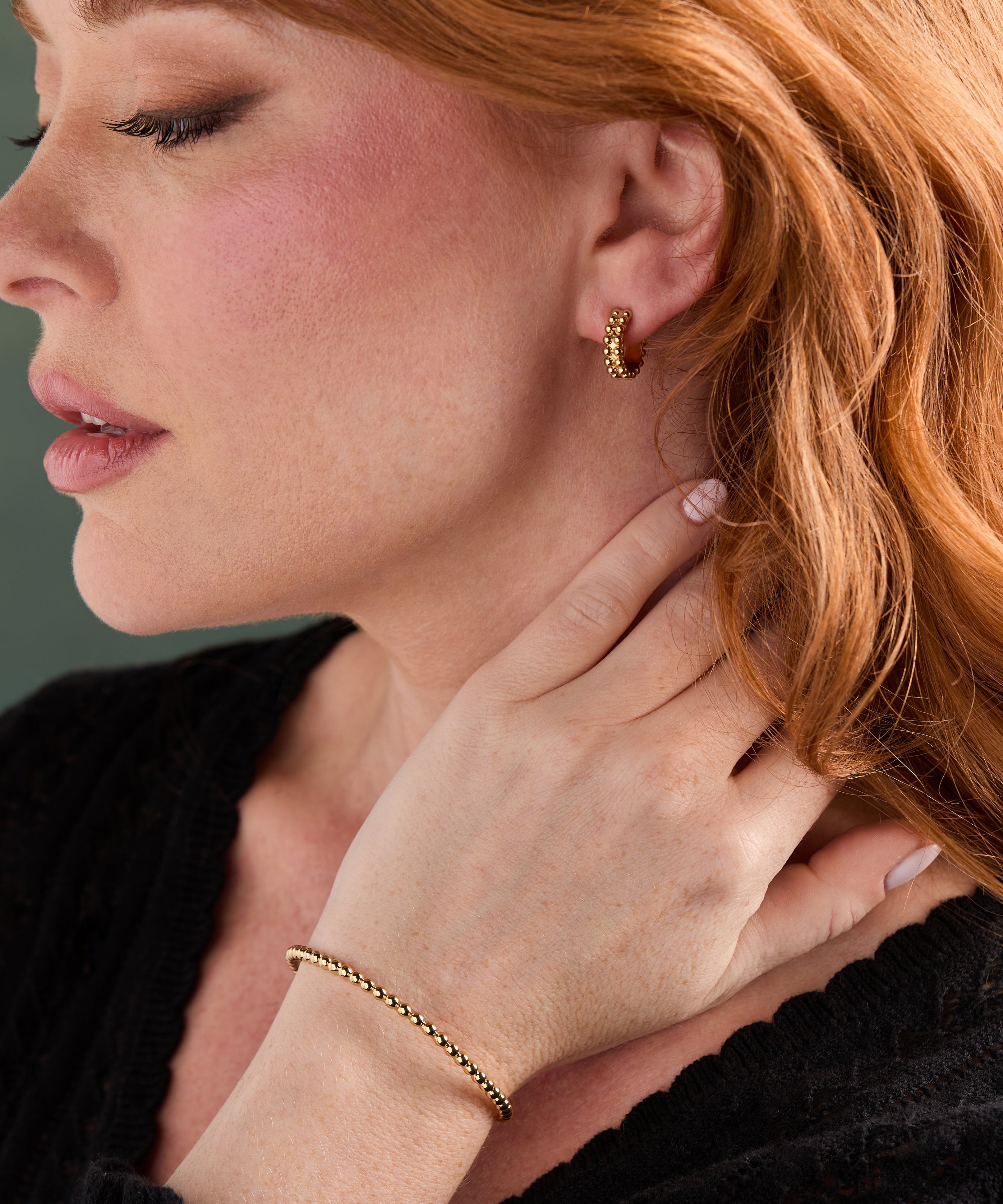 Gold Beaded Huggie Hoop Earring