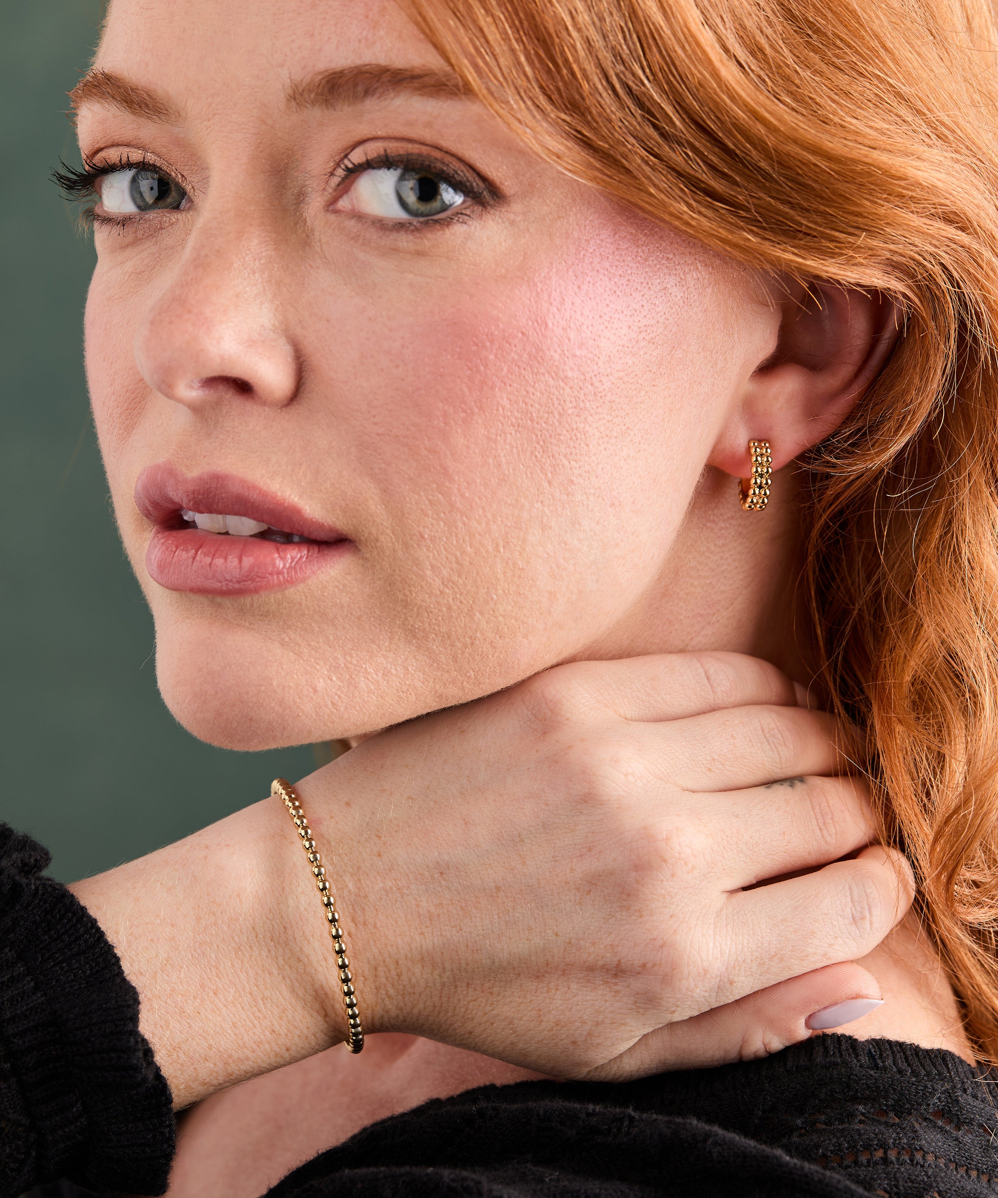 Gold Beaded Huggie Hoop Earring