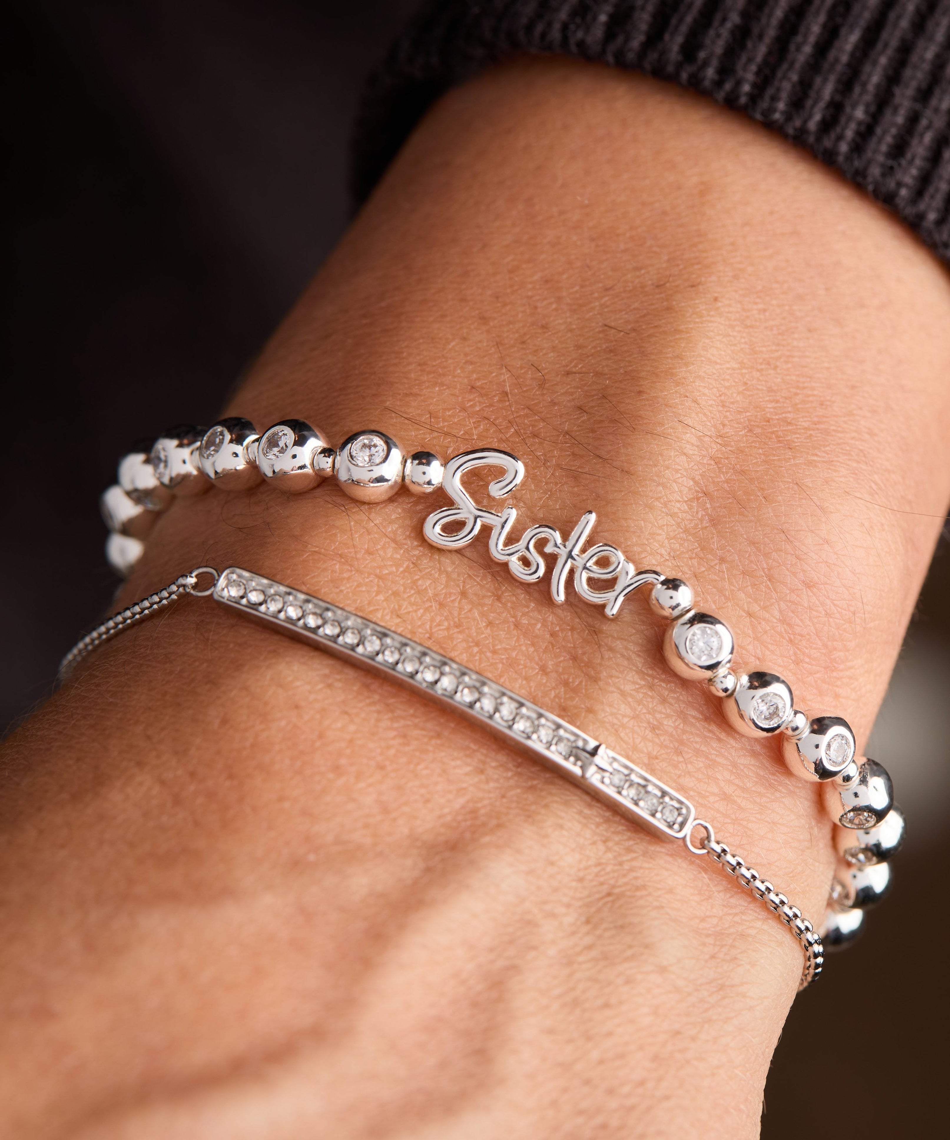Sister Elongated Crystal Stretch Bracelet
