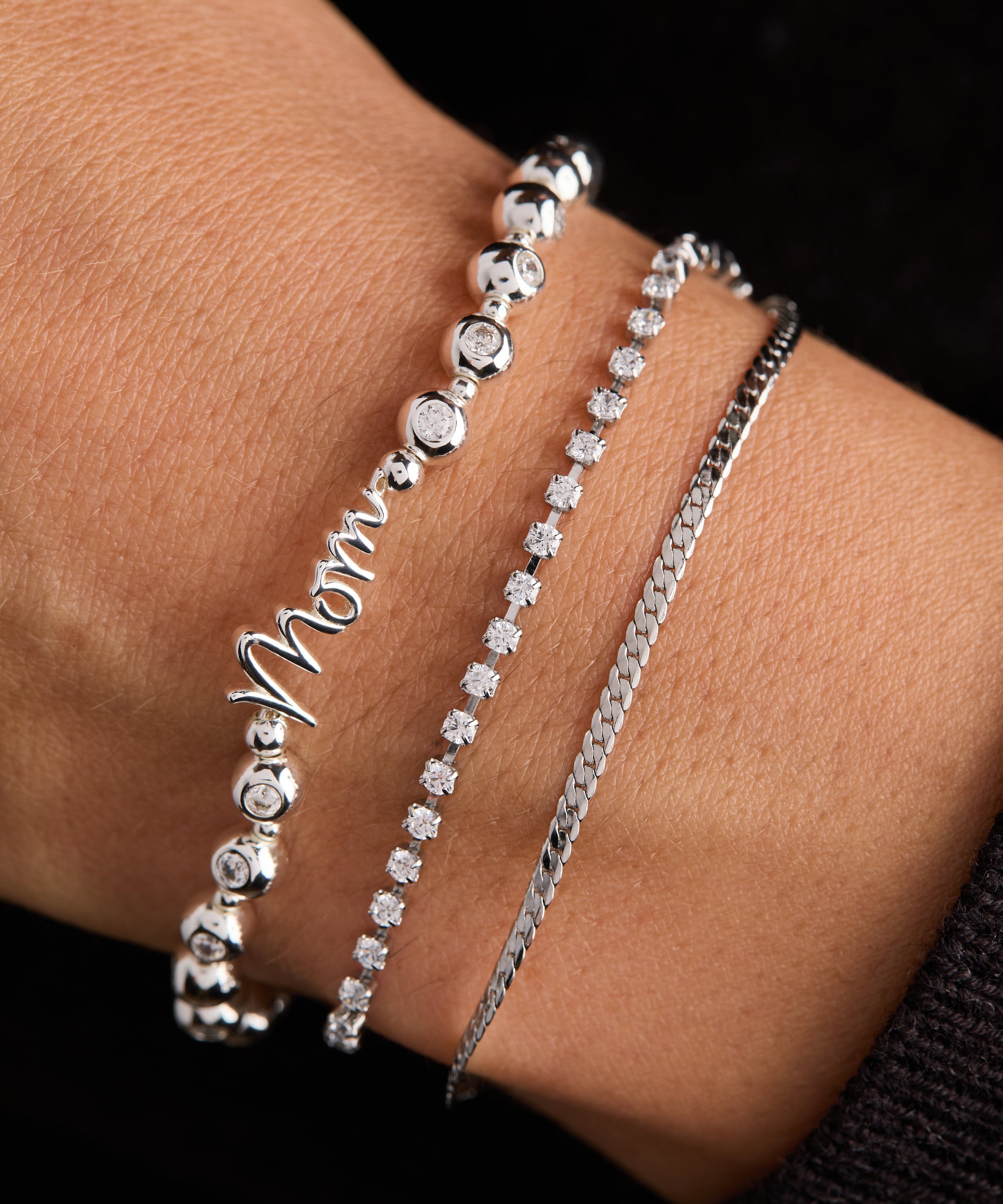 Mom Elongated Crystal Stretch Bracelet
