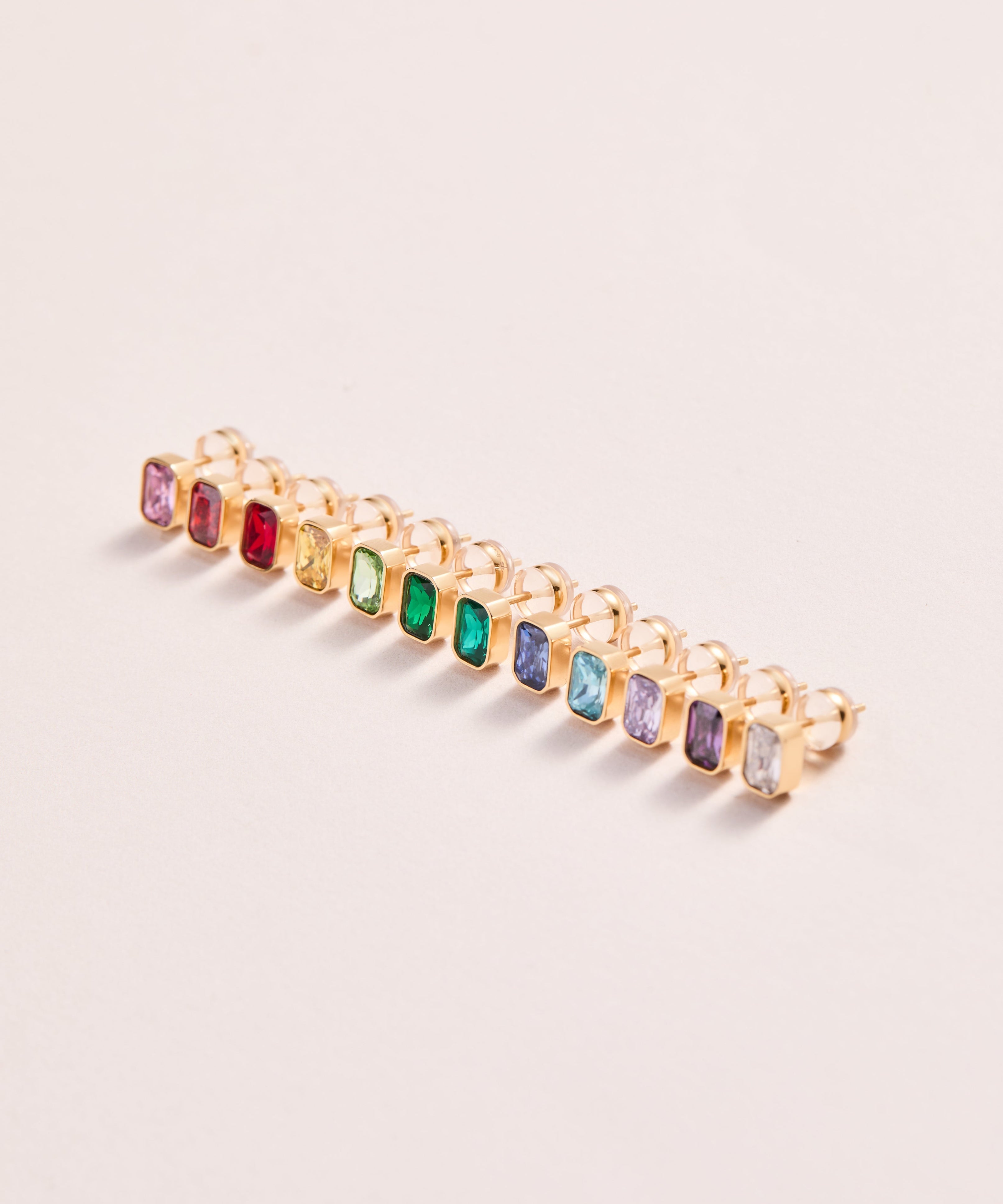 April Emerald-Cut Birthstone Stud Earrings