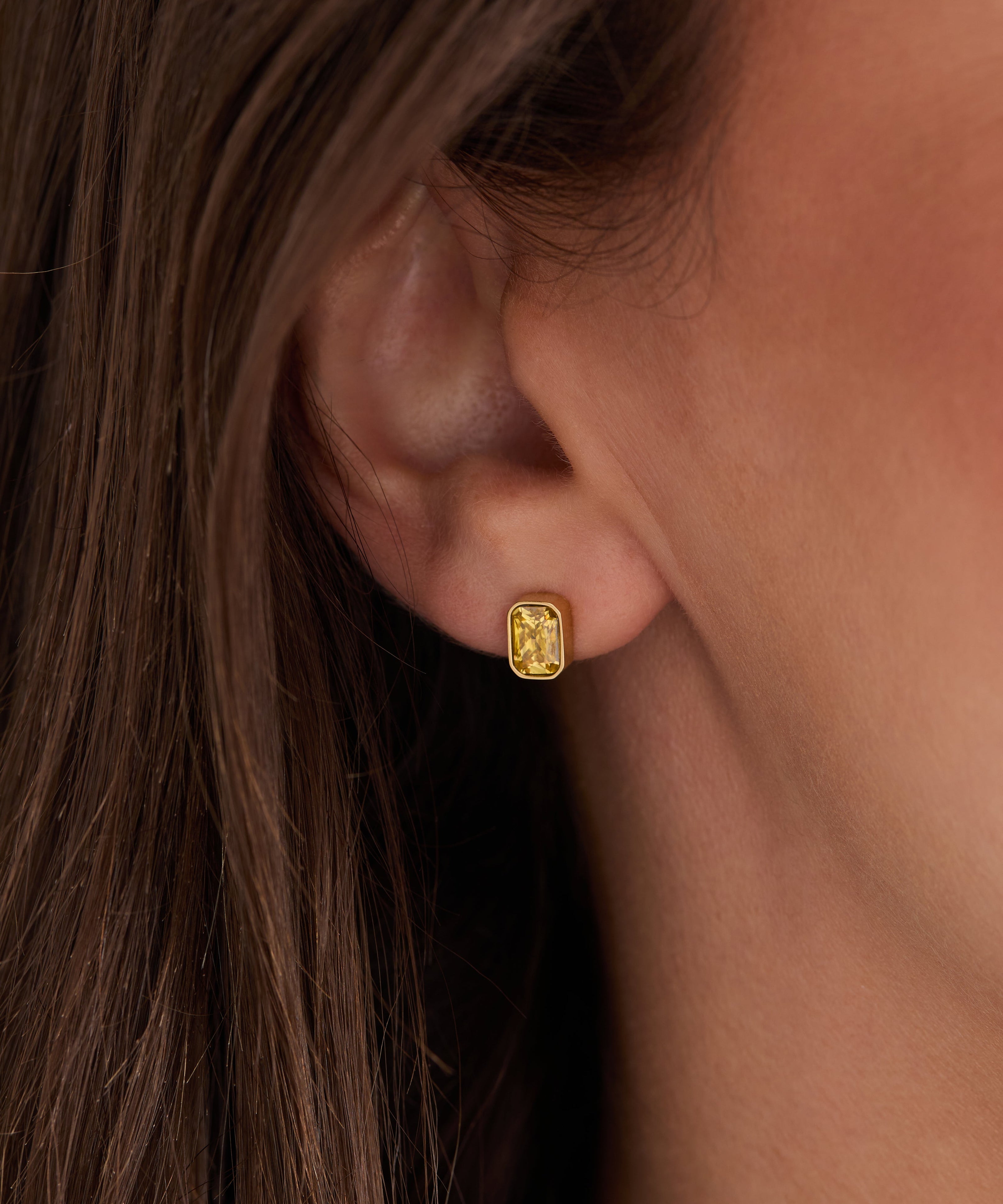 November Emerald-Cut Birthstone Stud Earrings