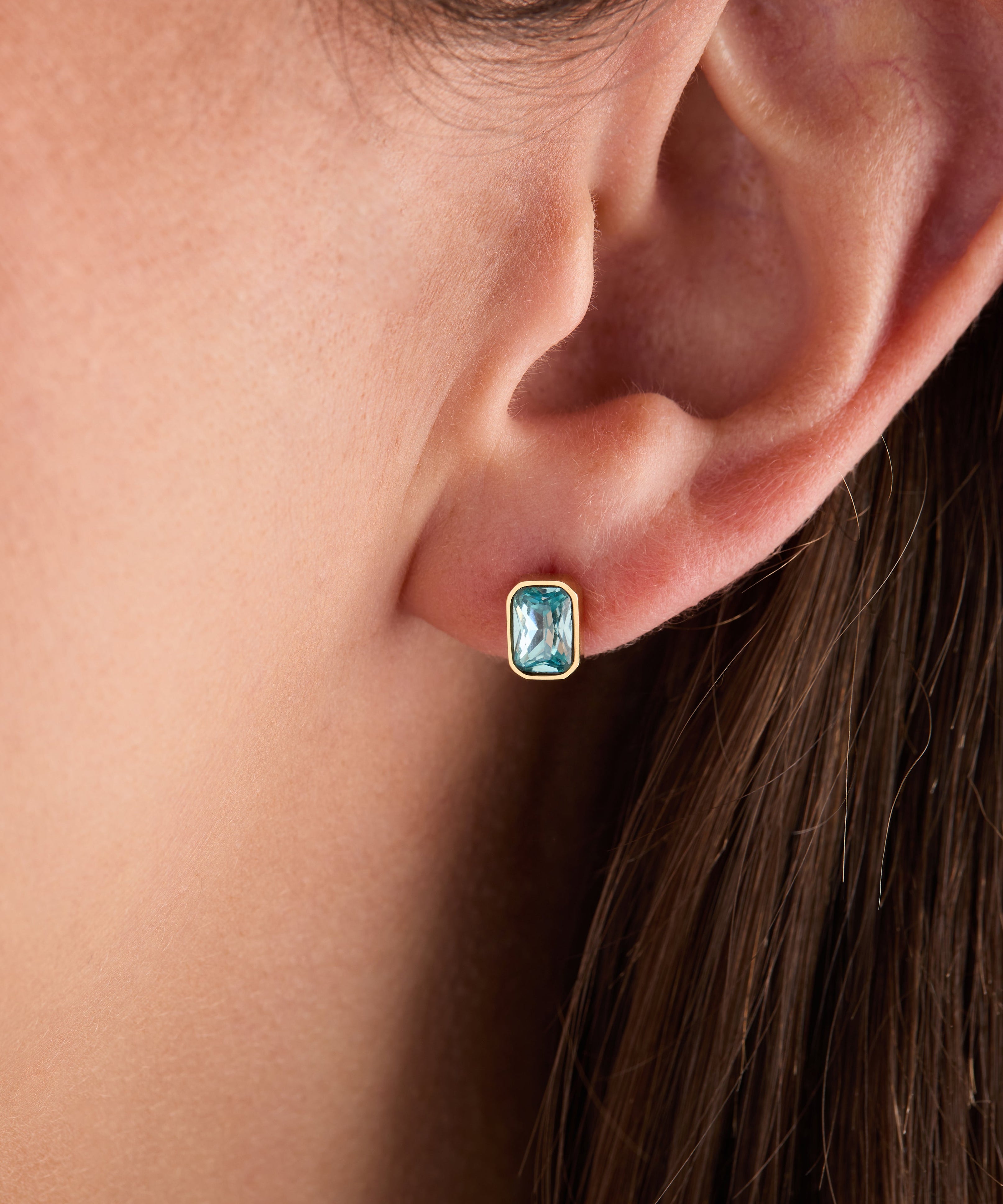 March Emerald-Cut Birthstone Stud