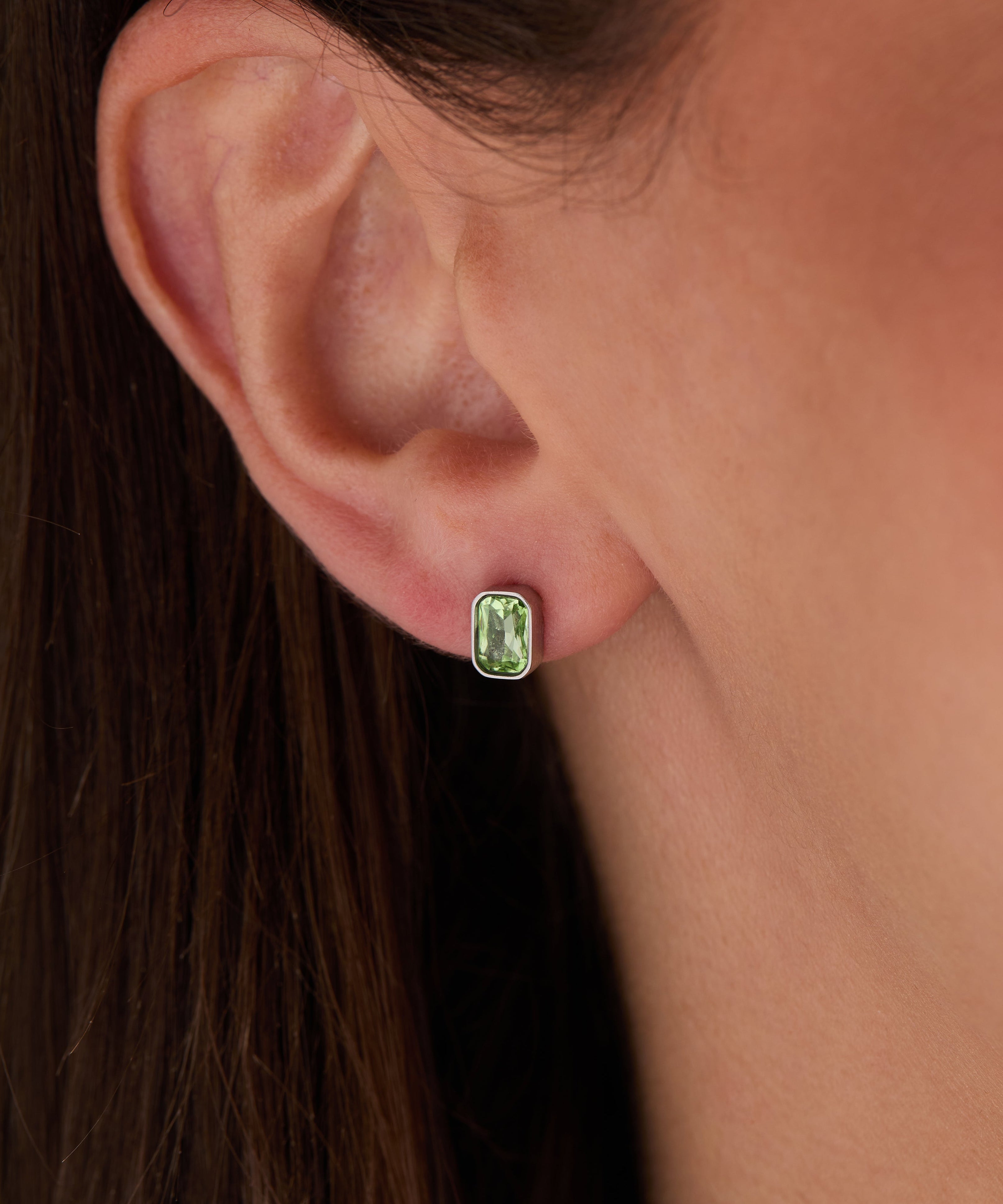 August Emerald-Cut Birthstone Stud Earrings
