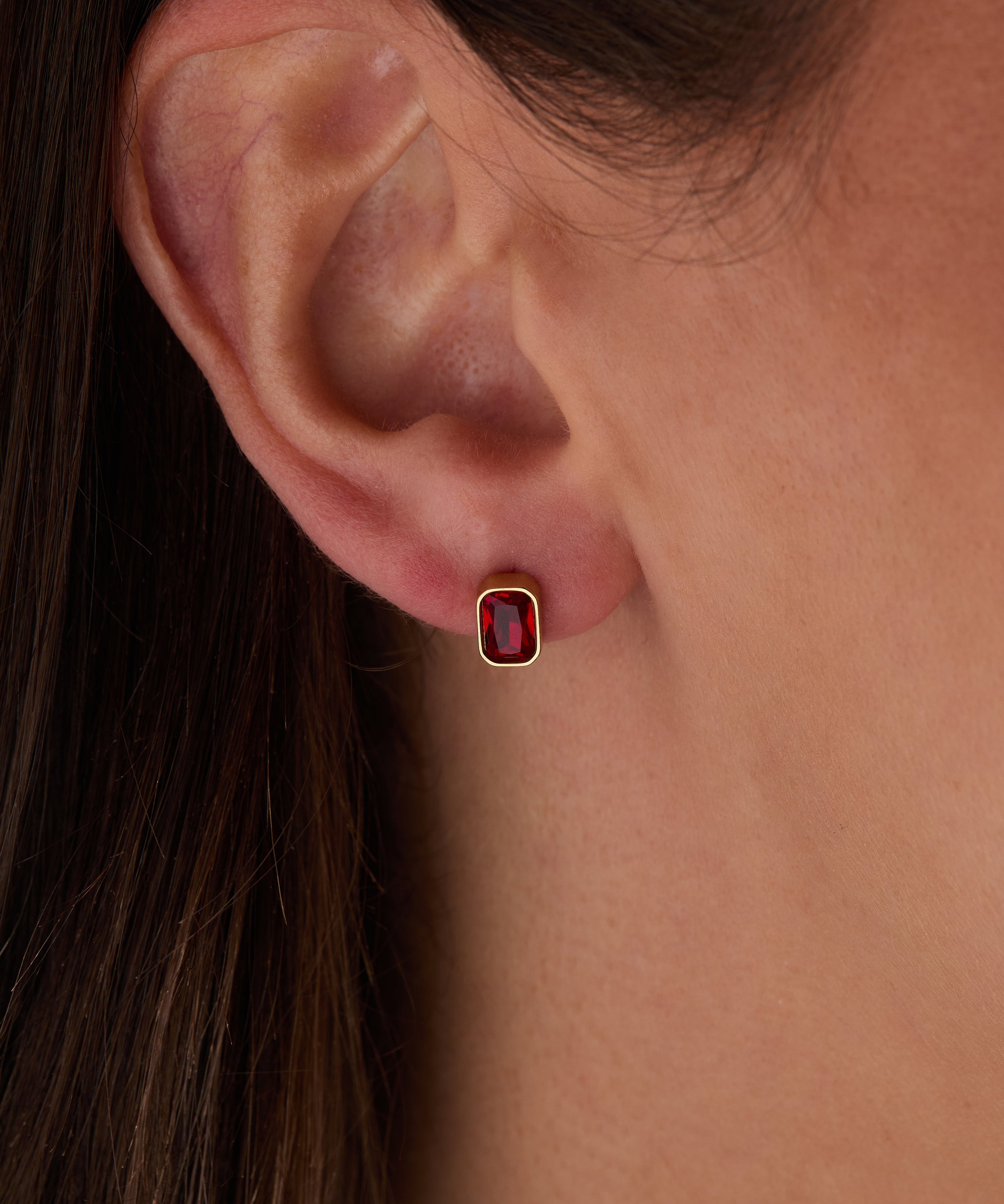 July Emerald-Cut Birthstone Stud Earrings