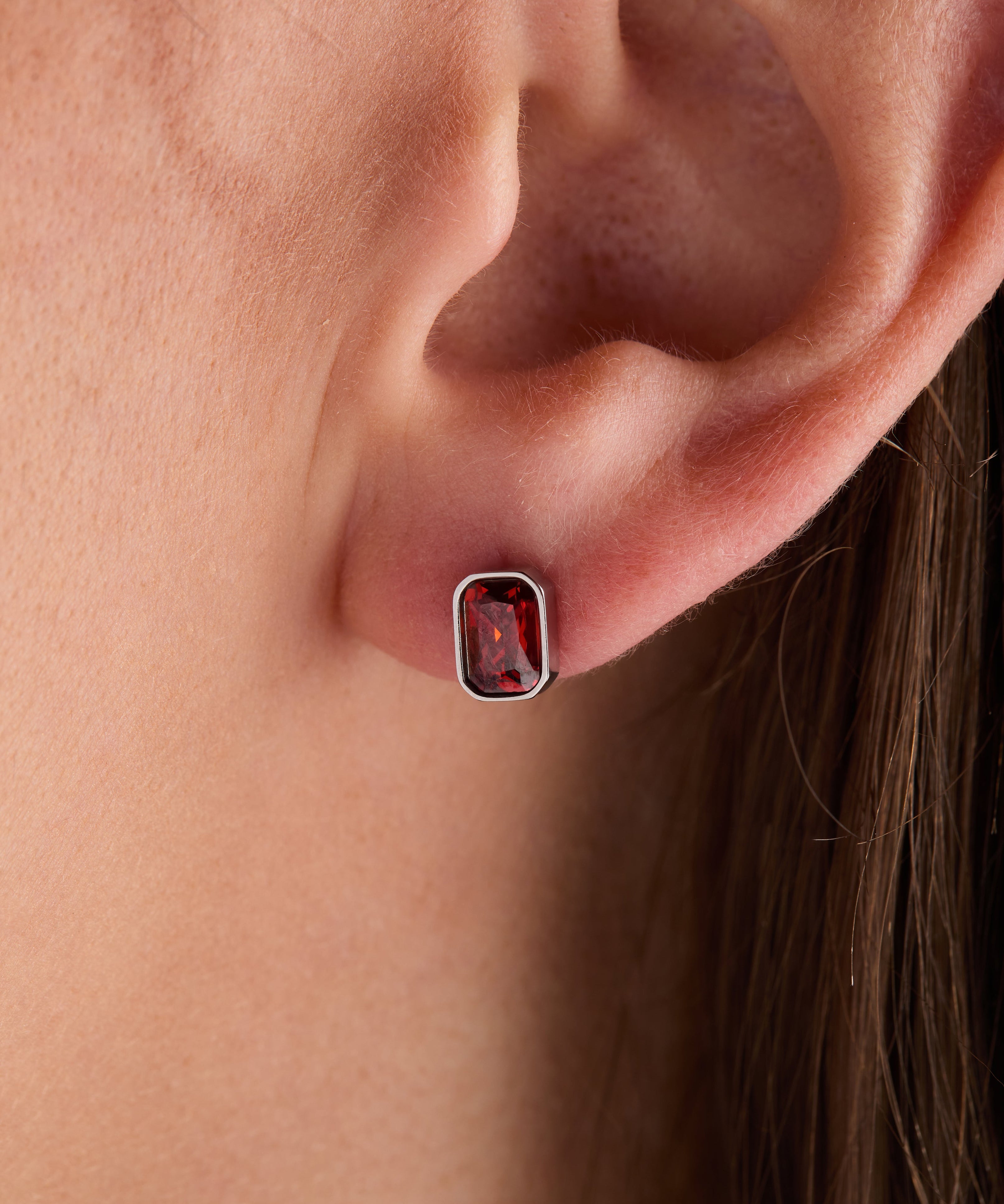 January Emerald-Cut Birthstone Stud