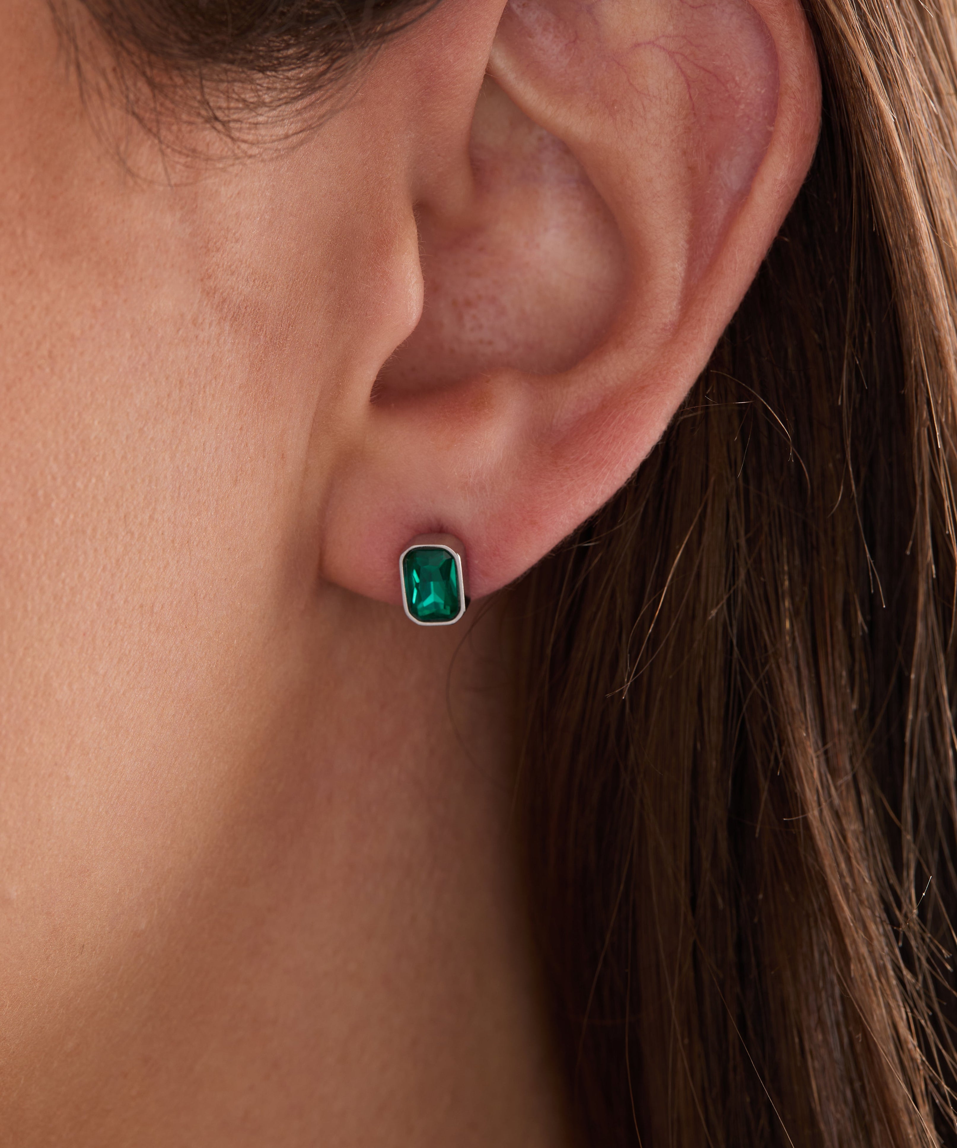December Emerald-Cut Birthstone Stud Earrings