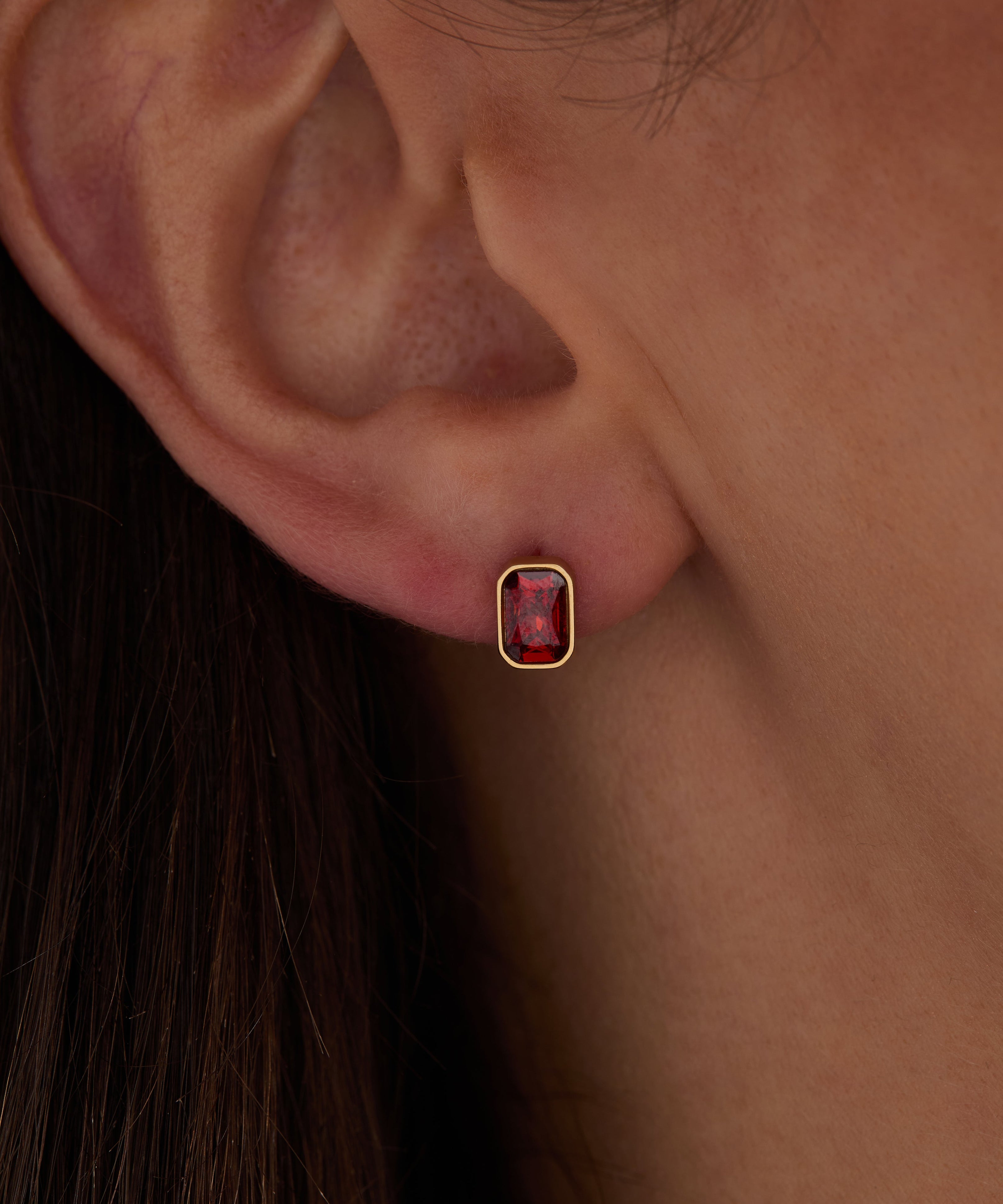 January Emerald-Cut Birthstone Stud