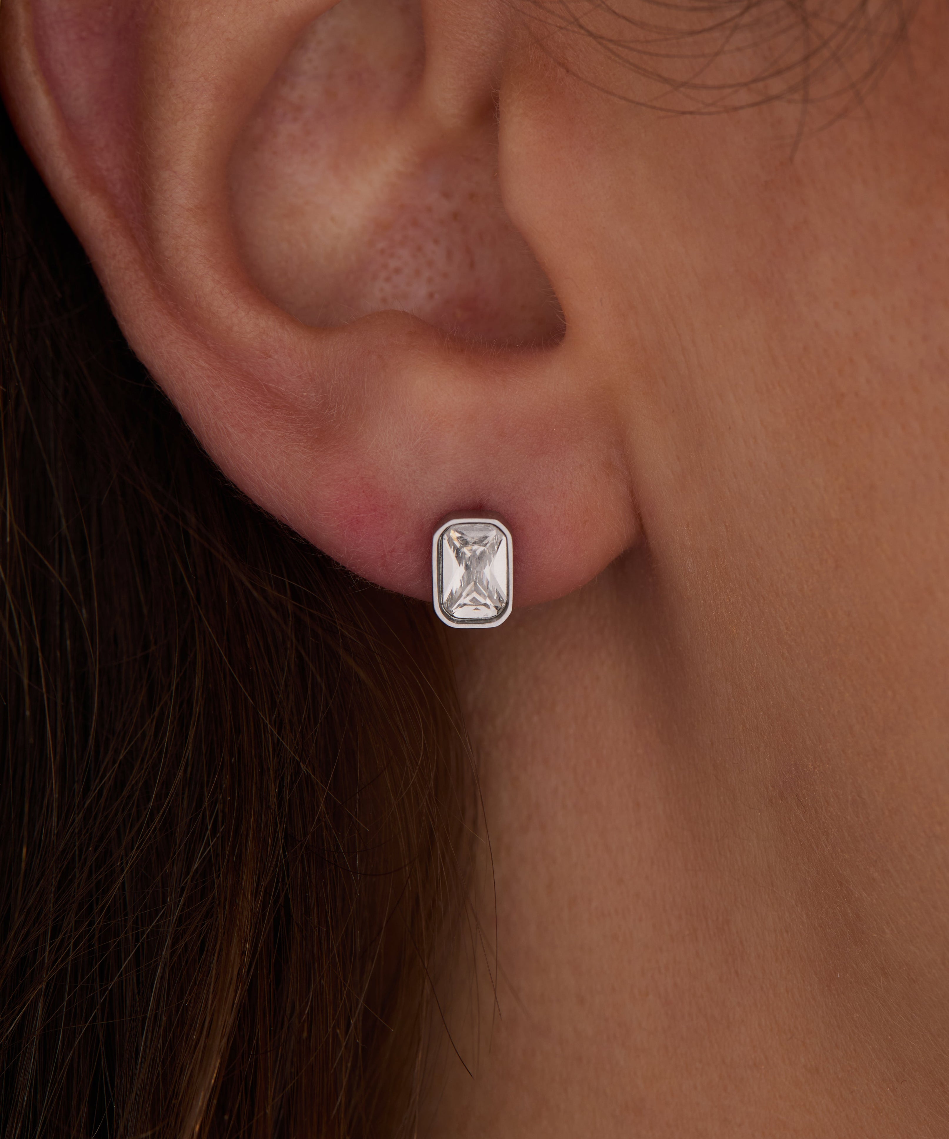 April Emerald-Cut Birthstone Stud Earrings