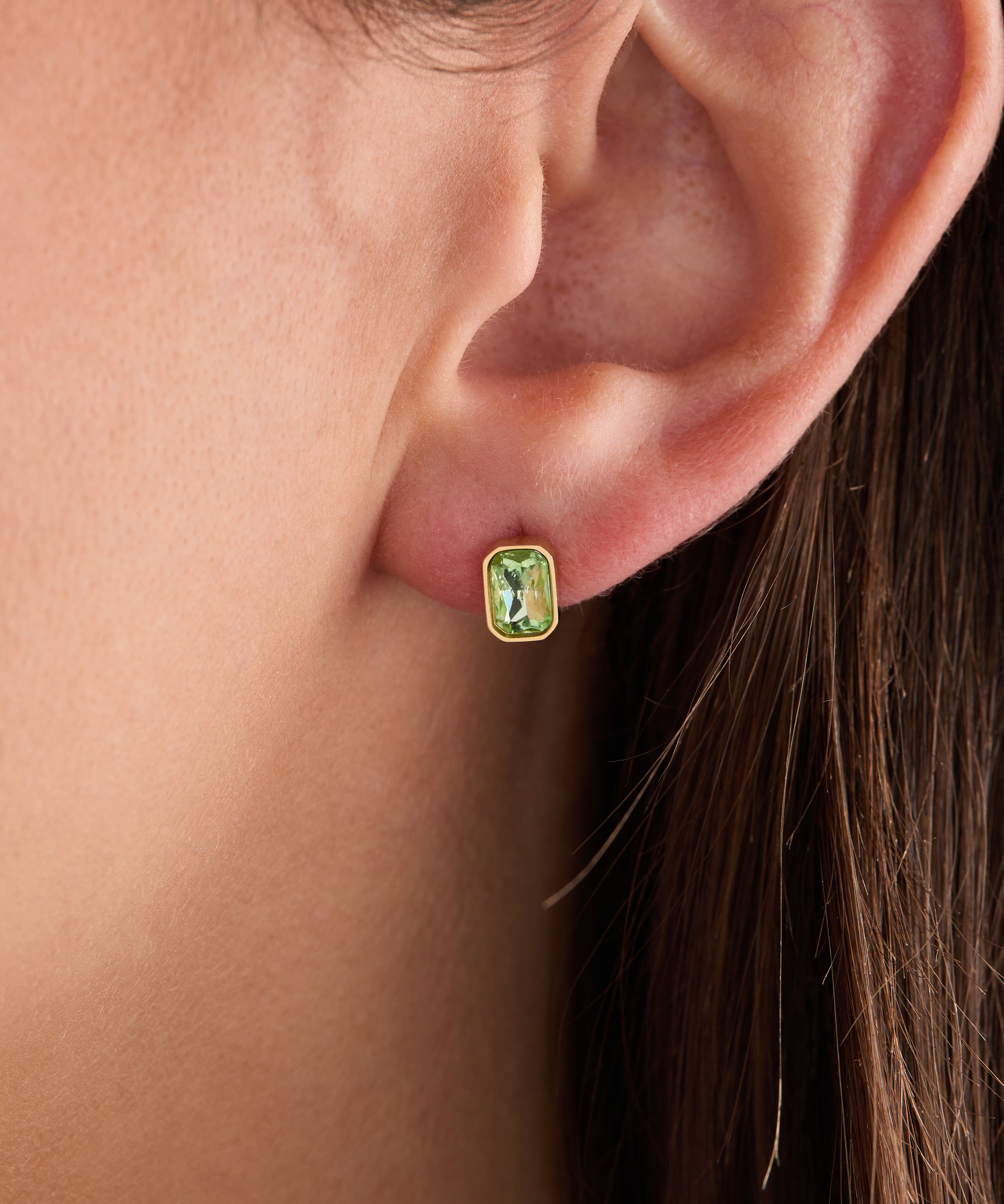 August Emerald-Cut Birthstone Stud Earrings
