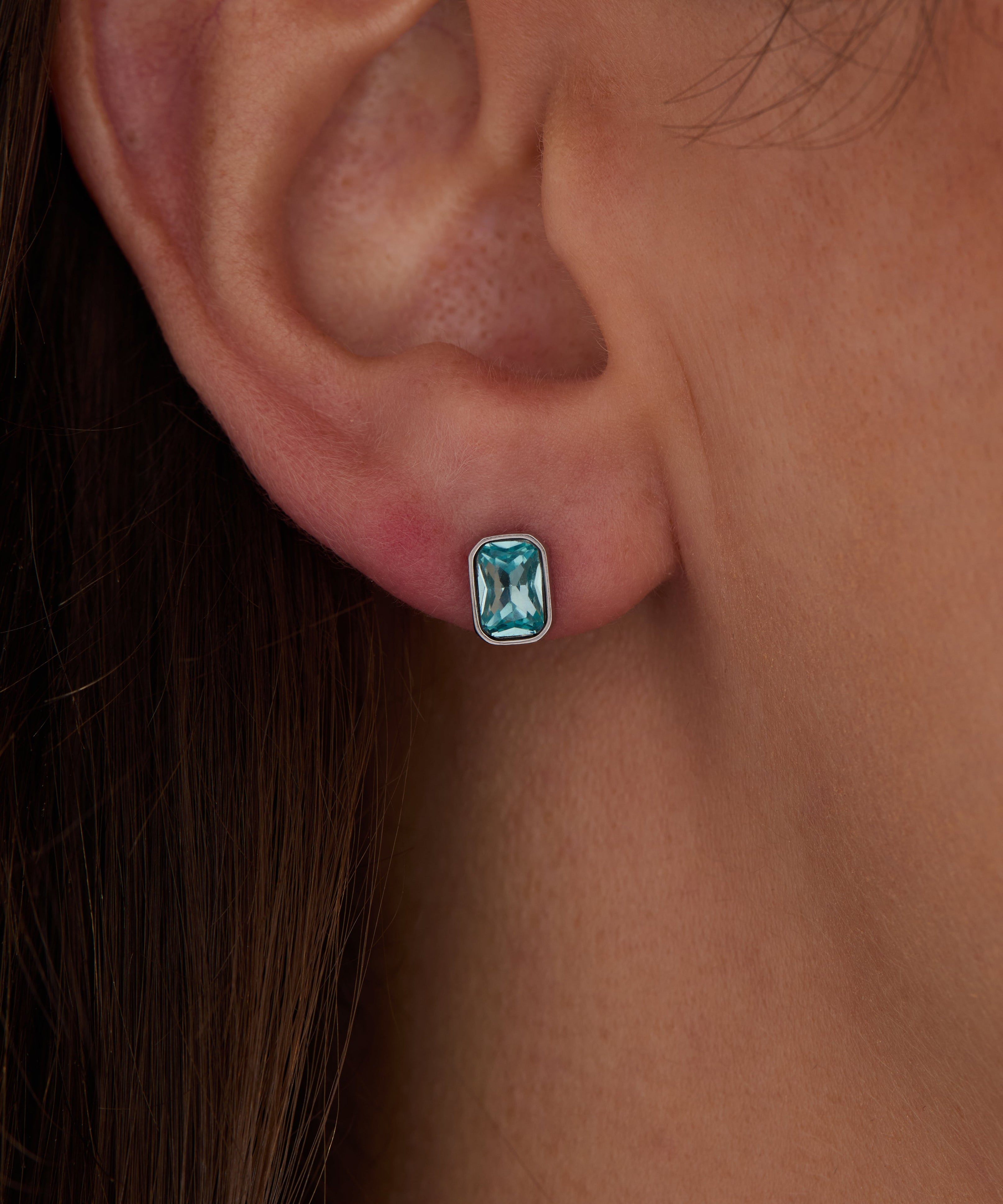 March Emerald-Cut Birthstone Stud