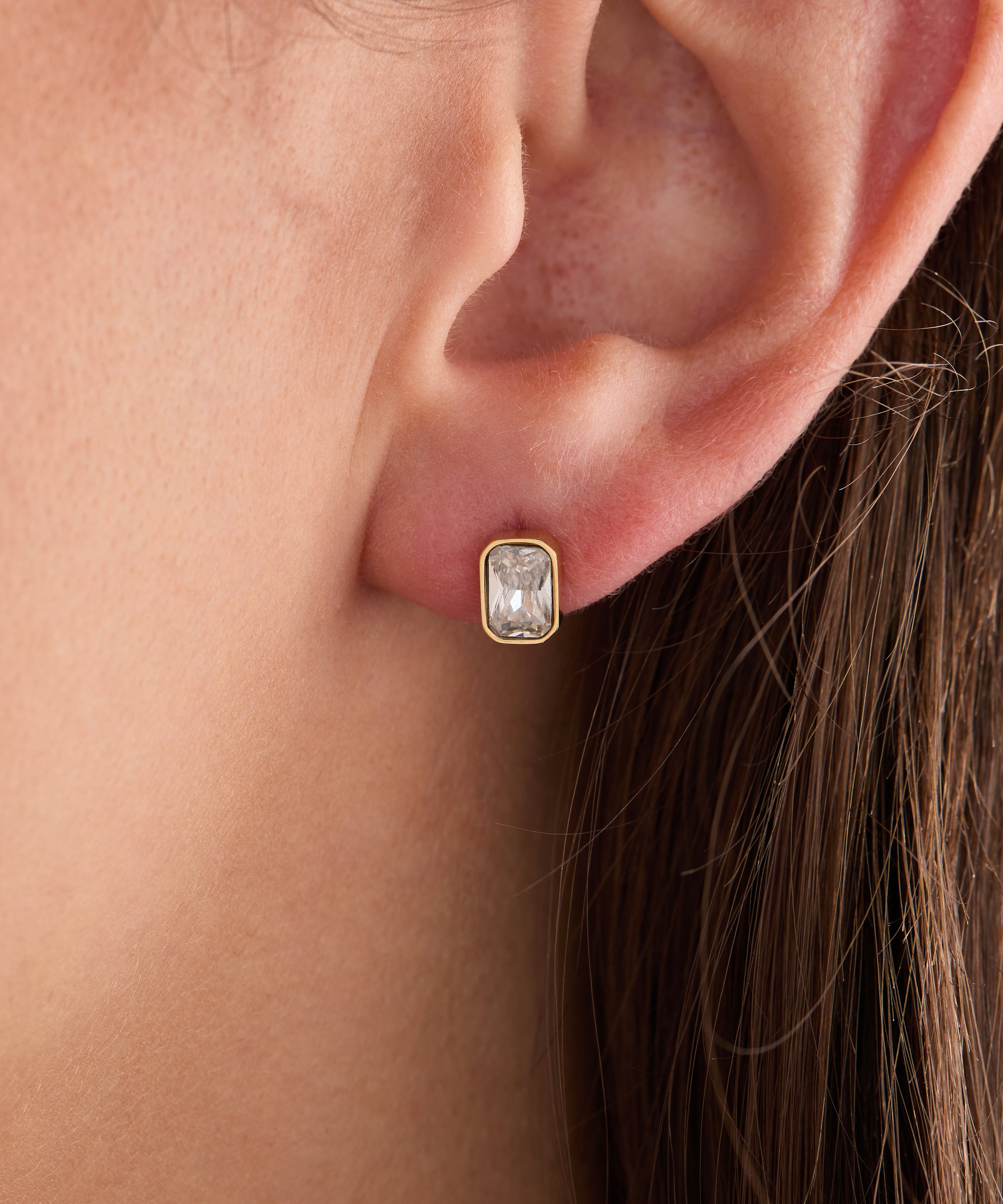 April Emerald-Cut Birthstone Stud Earrings