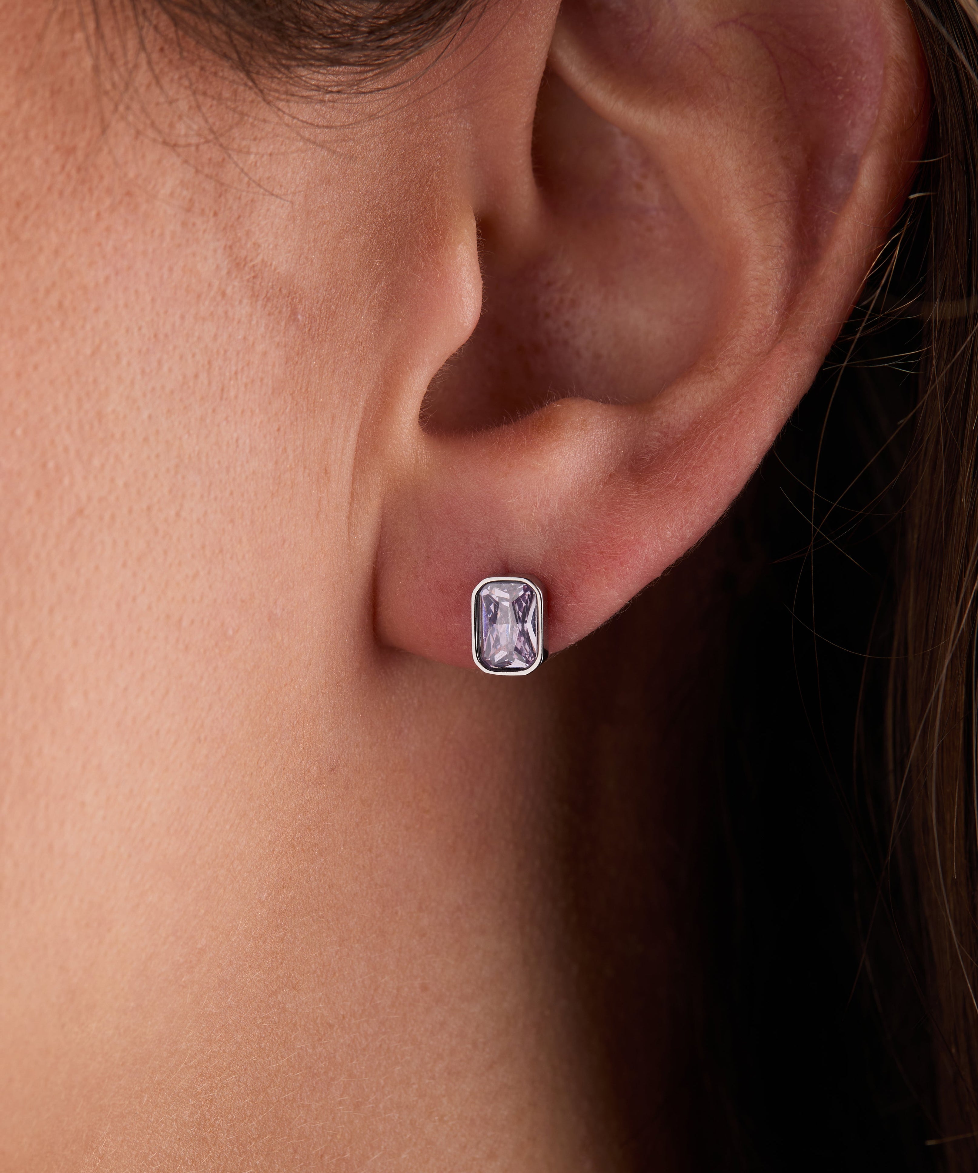 June Emerald-Cut Birthstone Stud Earrings