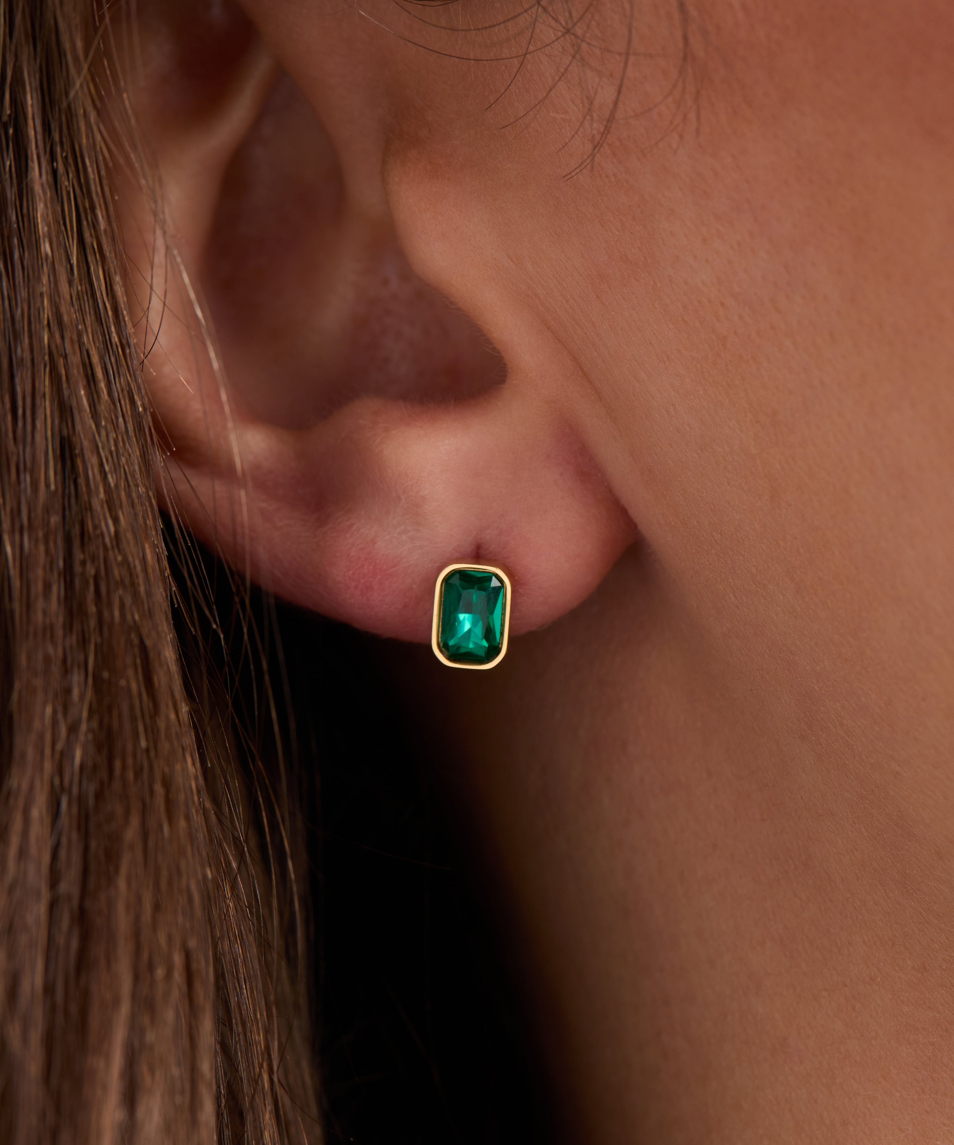 December Emerald-Cut Birthstone Stud Earrings