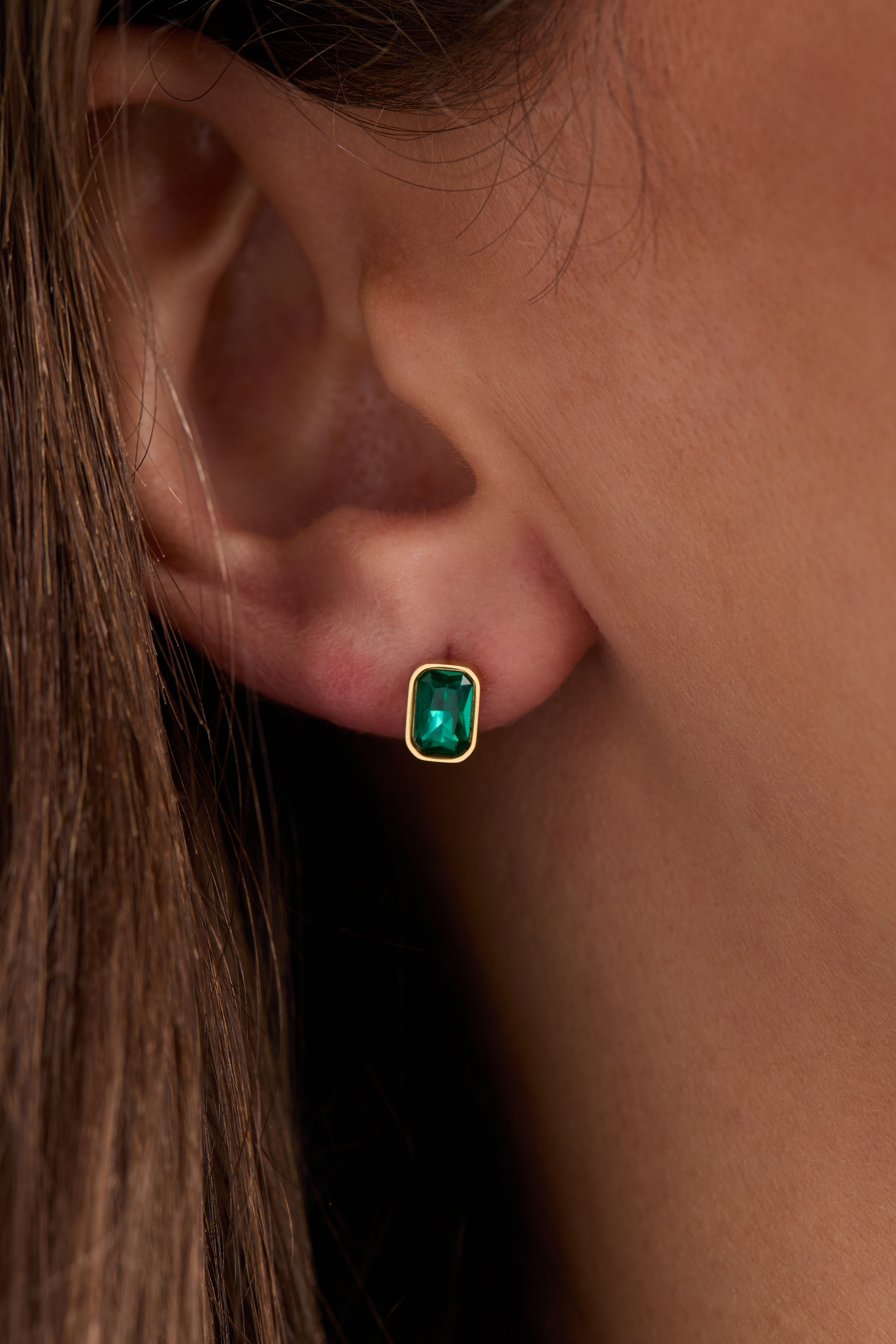December Emerald-Cut Birthstone Stud Earrings