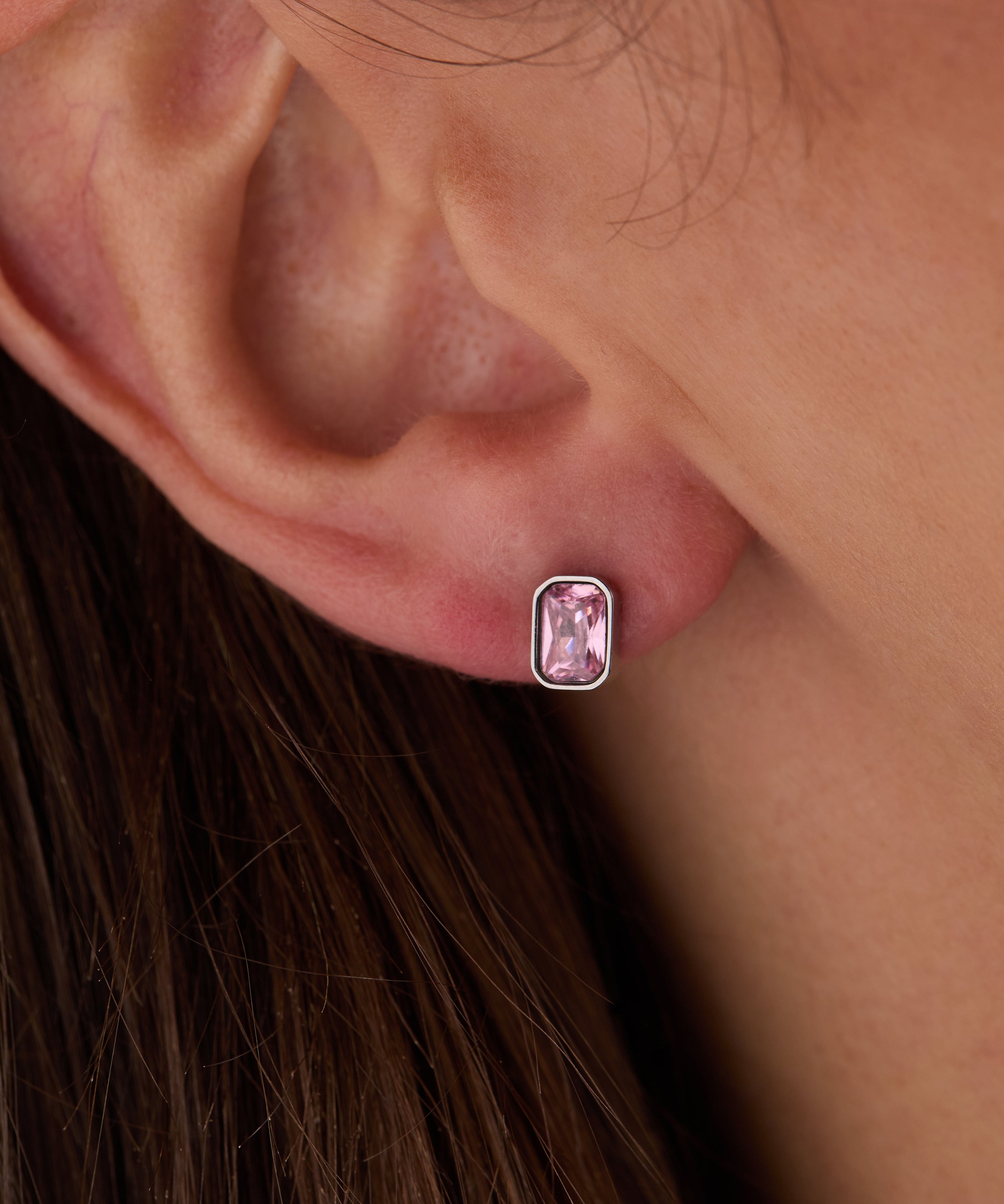October Emerald-Cut Birthstone Stud Earrings
