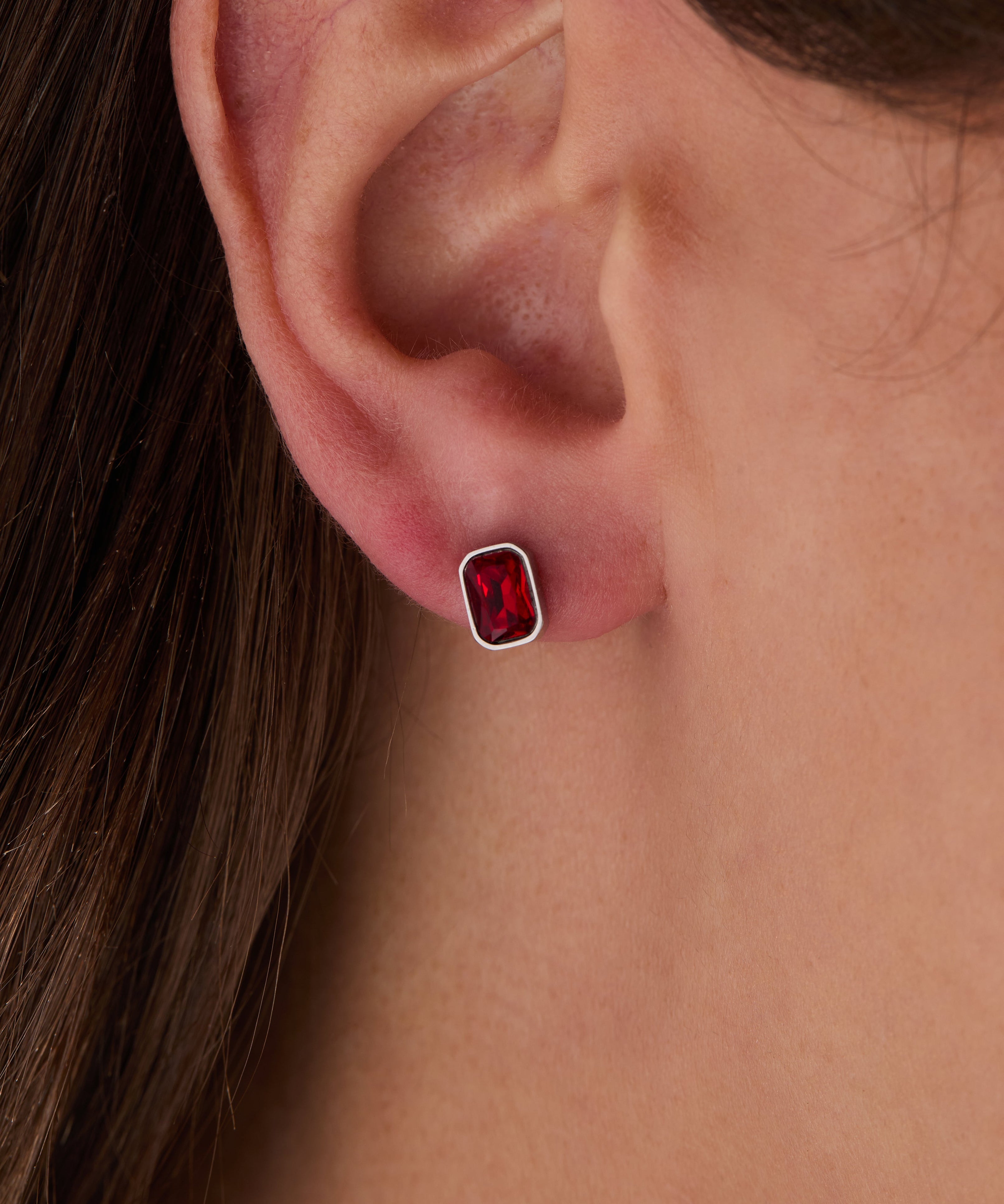 July Emerald-Cut Birthstone Stud Earrings