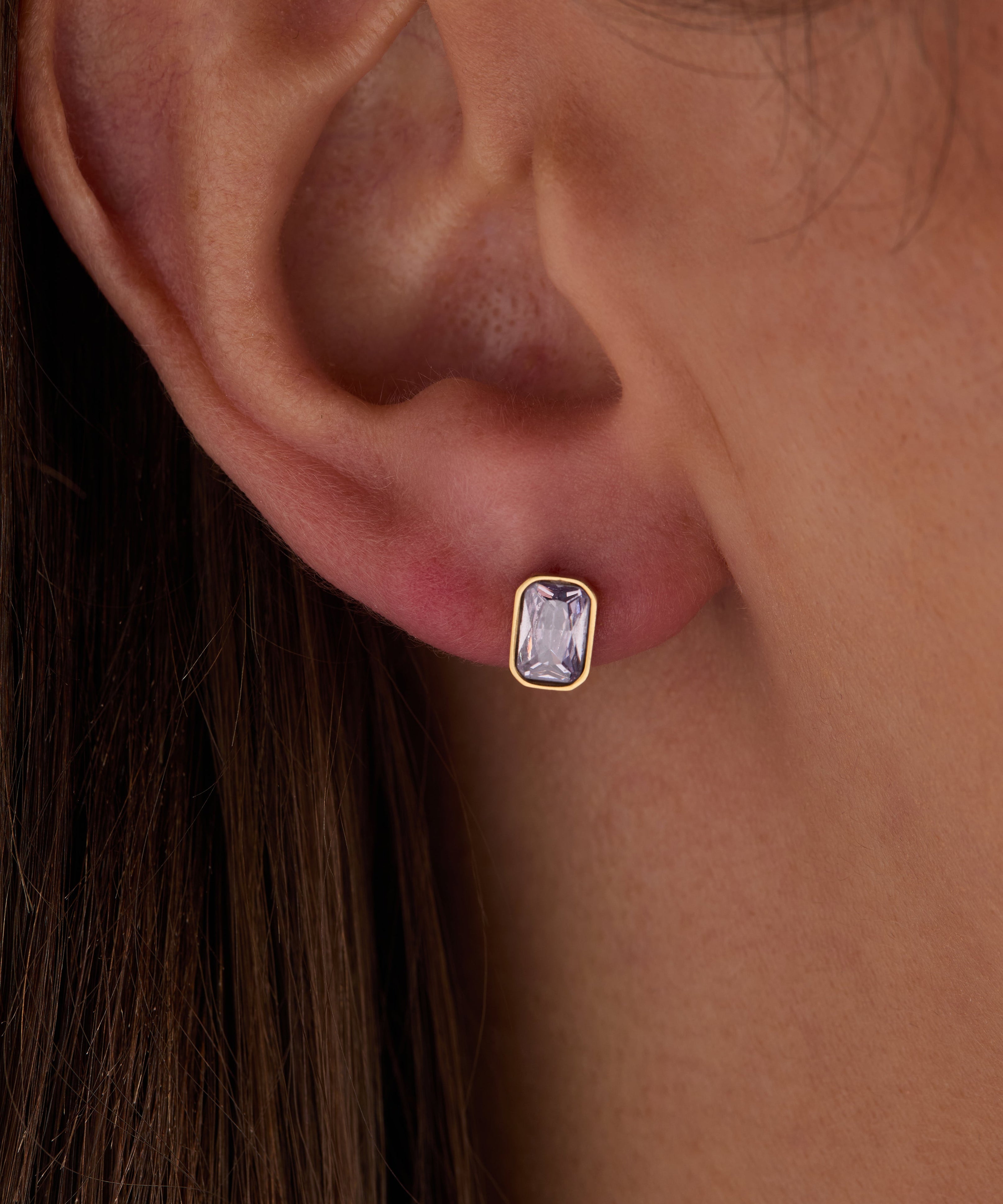 June Emerald-Cut Birthstone Stud Earrings