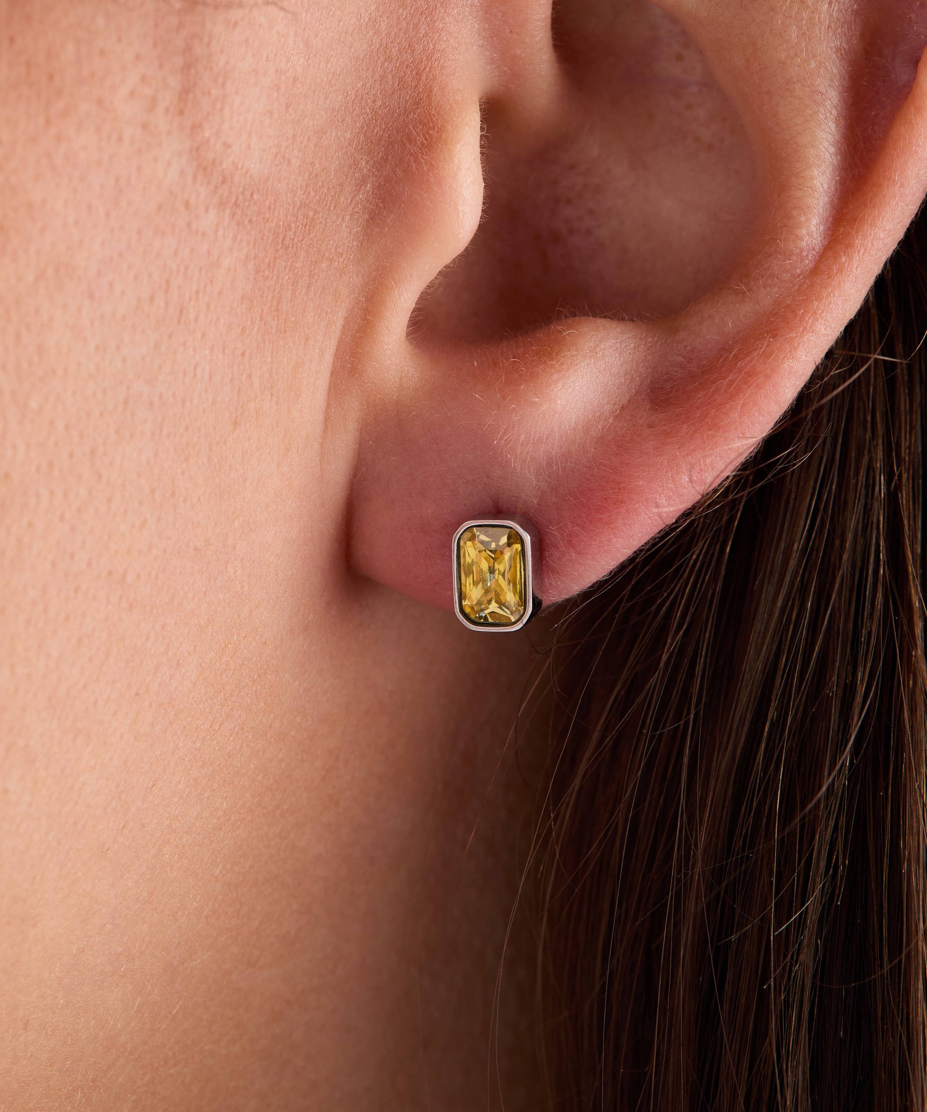 November Emerald-Cut Birthstone Stud Earrings