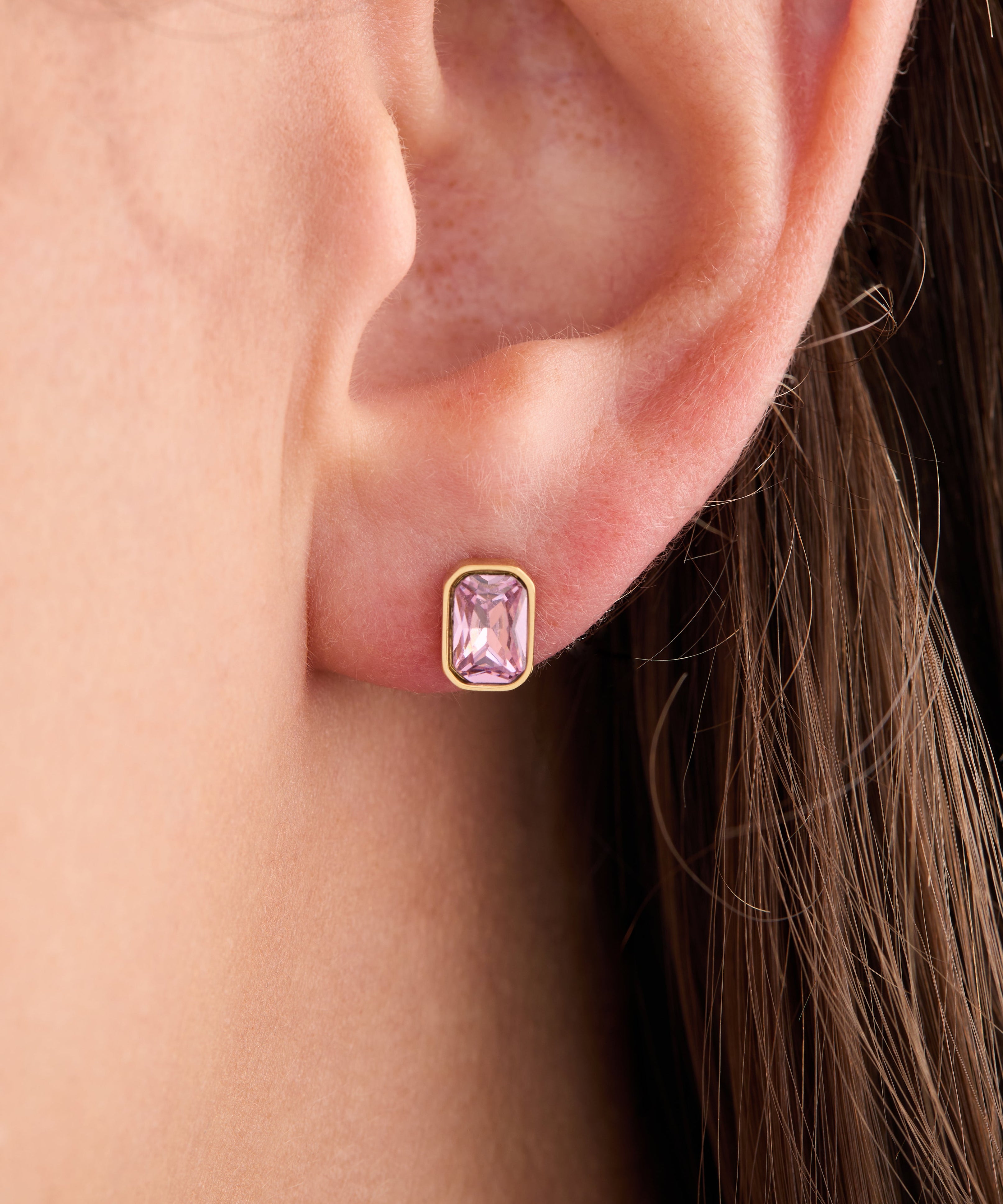 October Emerald-Cut Birthstone Stud Earrings
