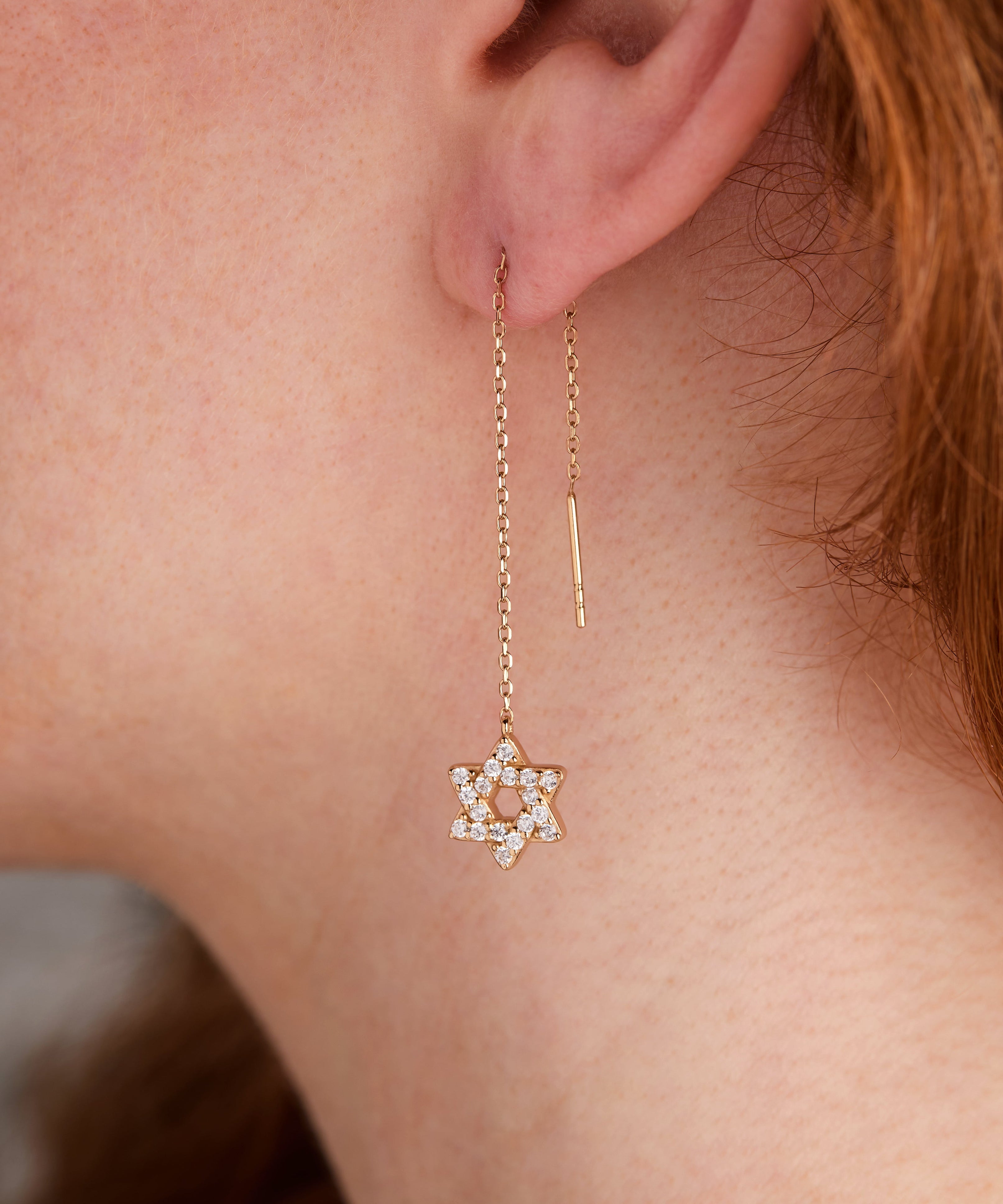 Star of David Delicate Pave Crystal Threader Earrings