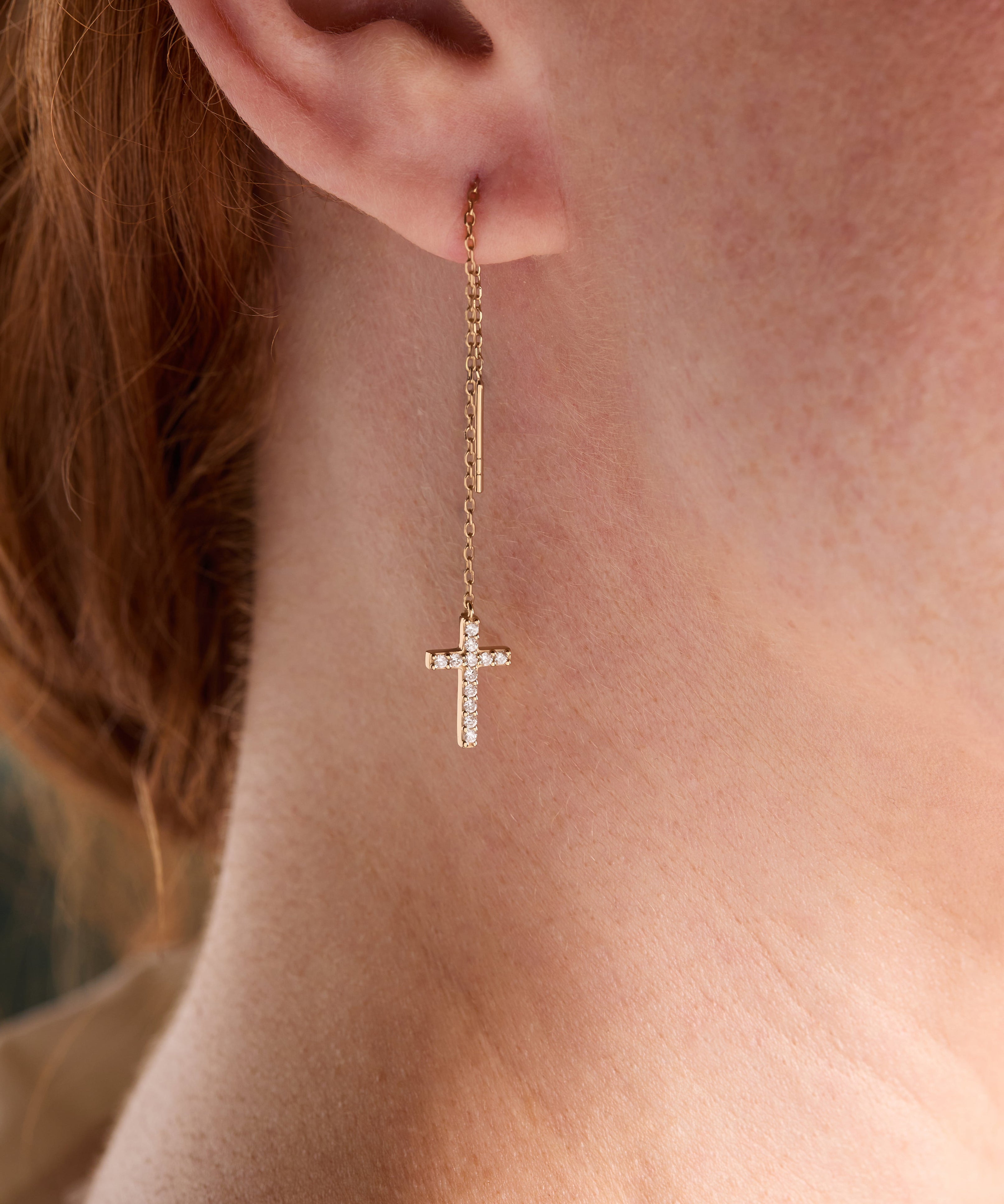 Cross Delicate Pave Crystal Threader Earrings