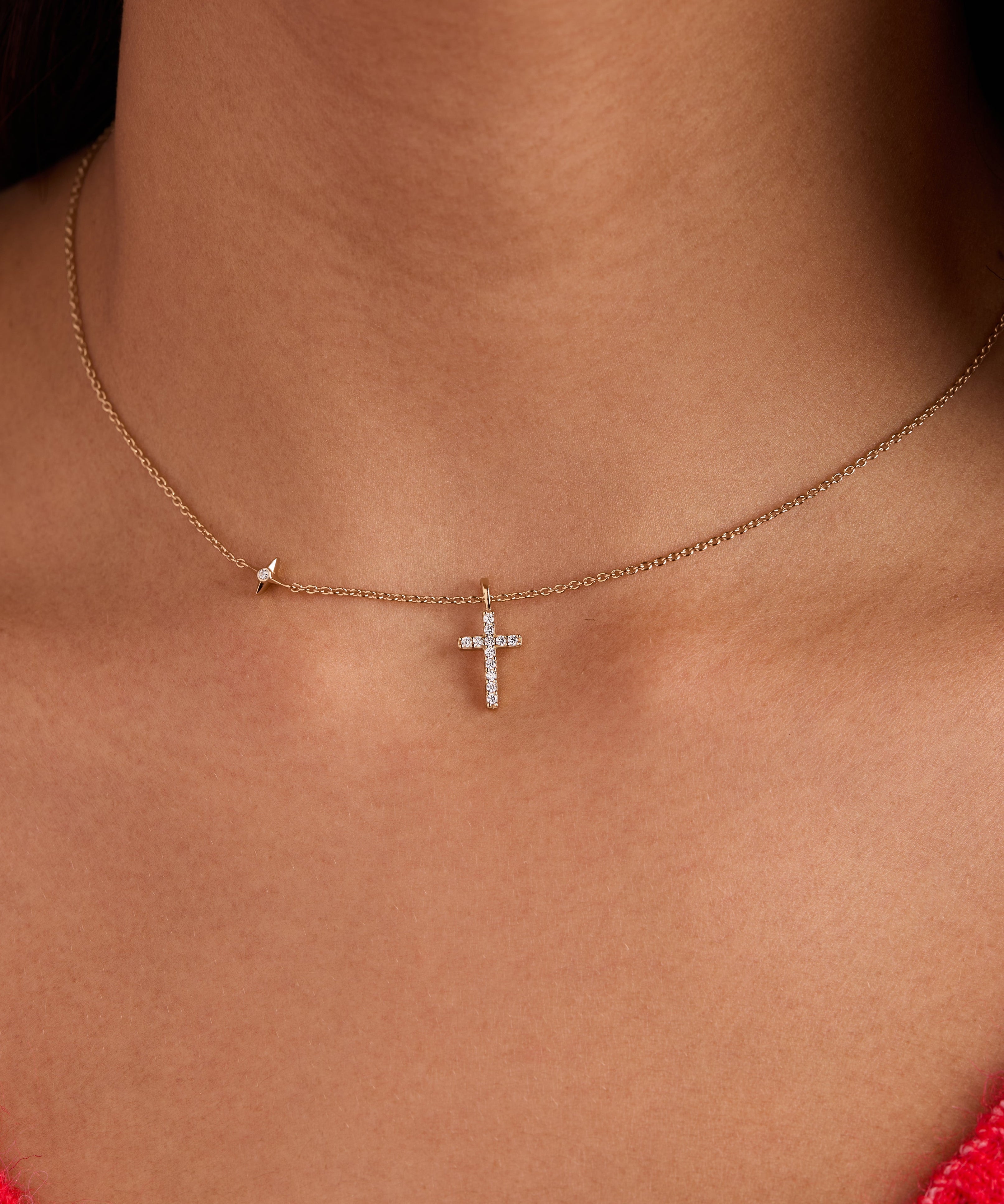 Cross Delicate Pave Crystal Pendant Necklace
