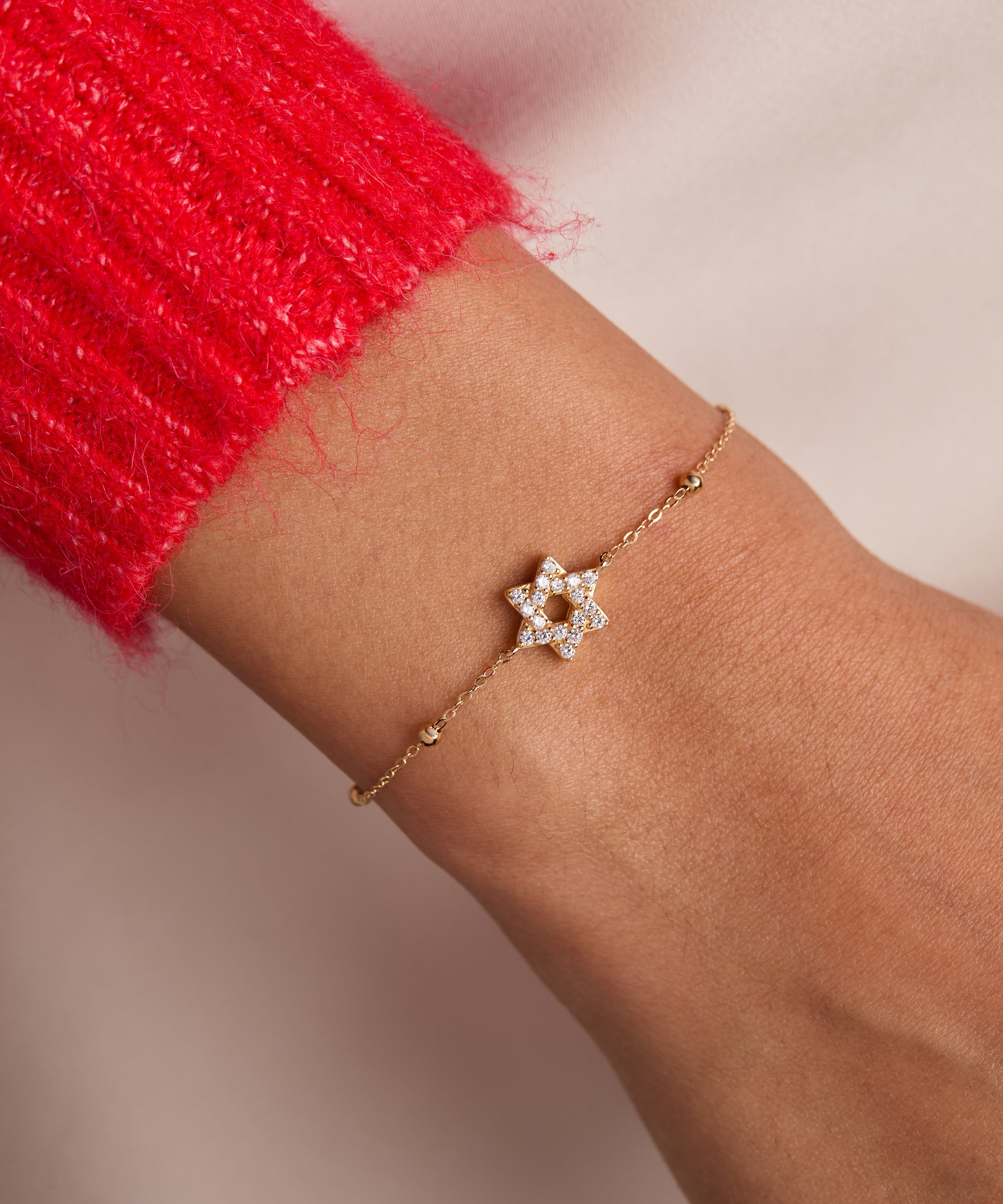 Star of David Delicate Pave Beaded Chain Bracelet