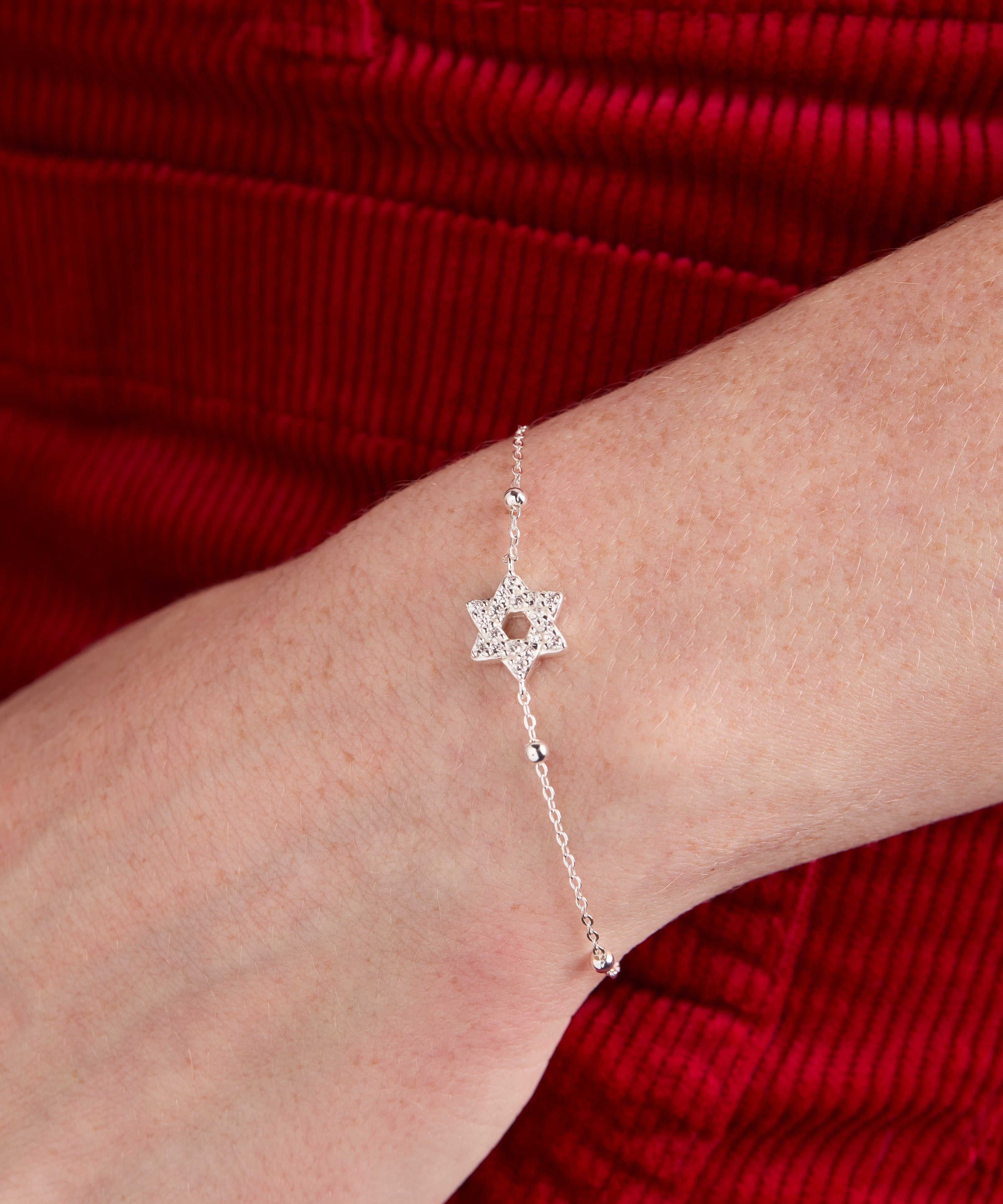 Star of David Delicate Pave Beaded Chain Bracelet